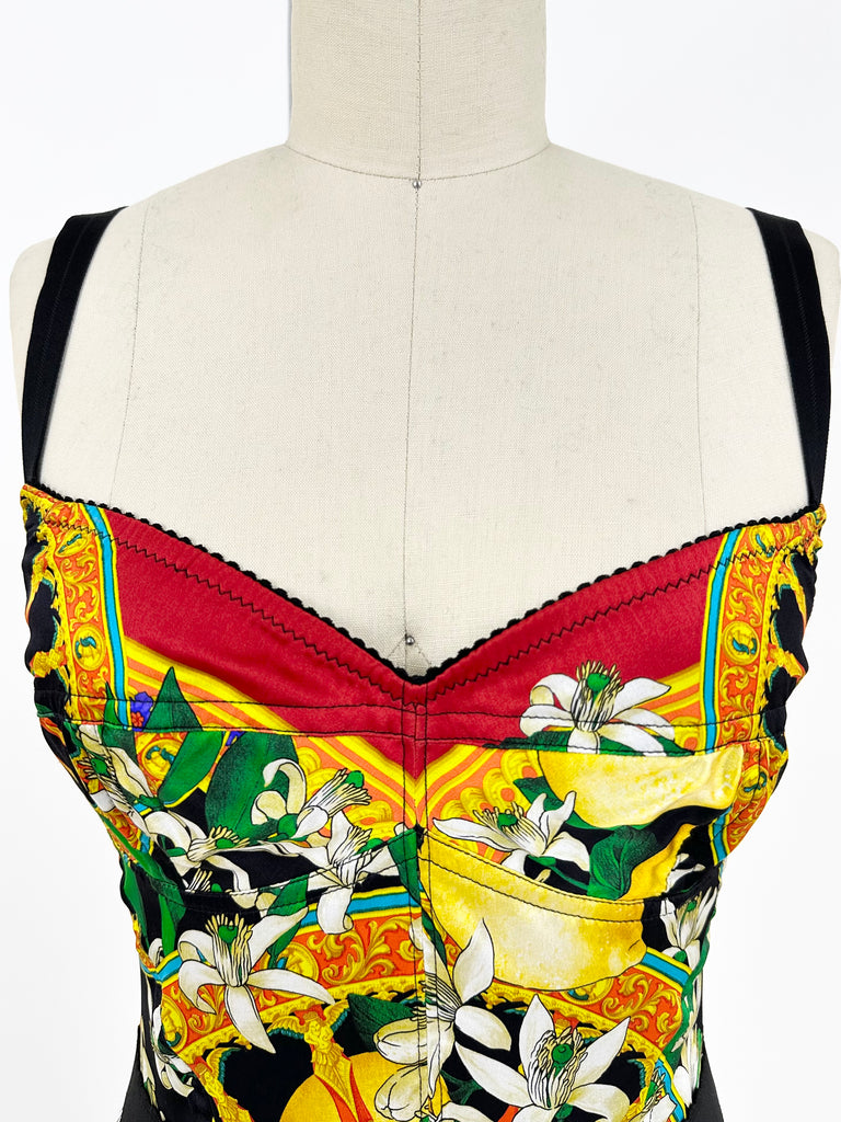 Dolce & Gabbana Silk Ornate Fruit Print Bodysuit