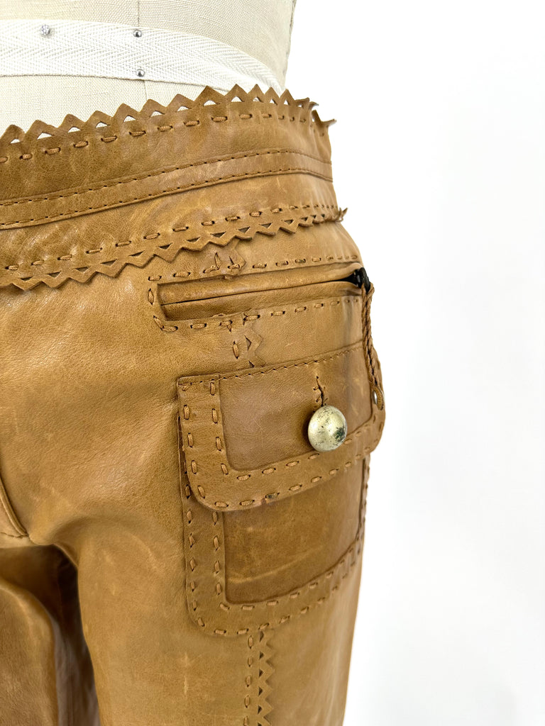 Italian Leather Laser-Cut Pant Set