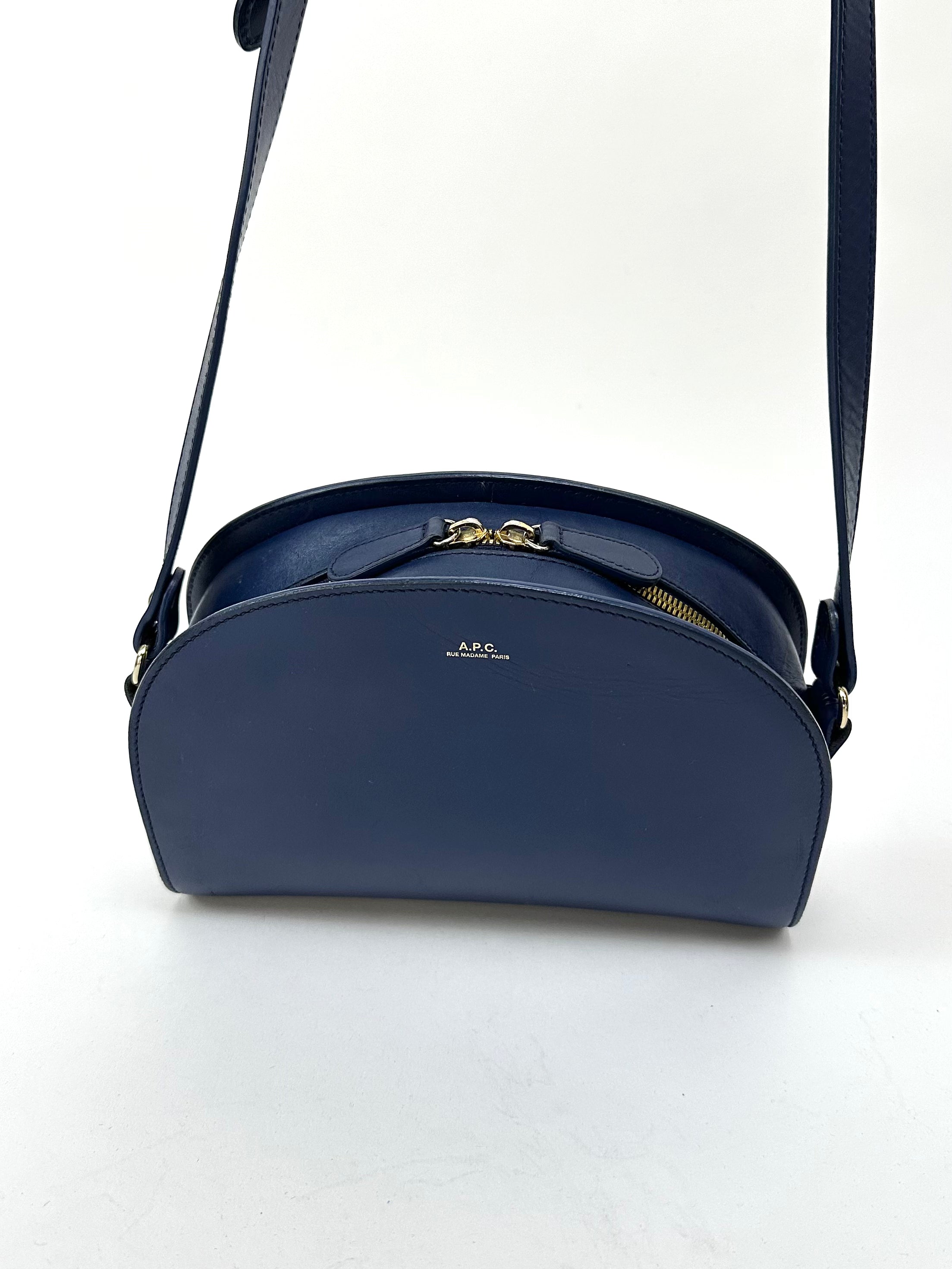 Navy Apc Demi Lune Tasche Demi-lune Leather Crossbody Bag APC Navy