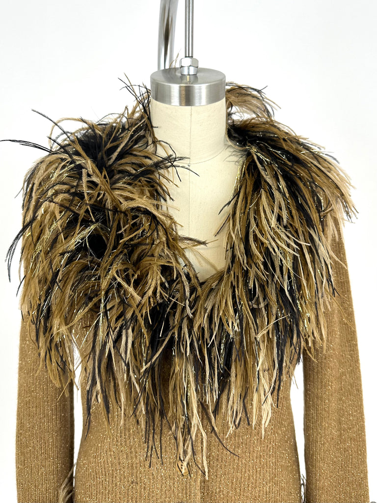 Bill Blass Wool Feather Trim Cardigan