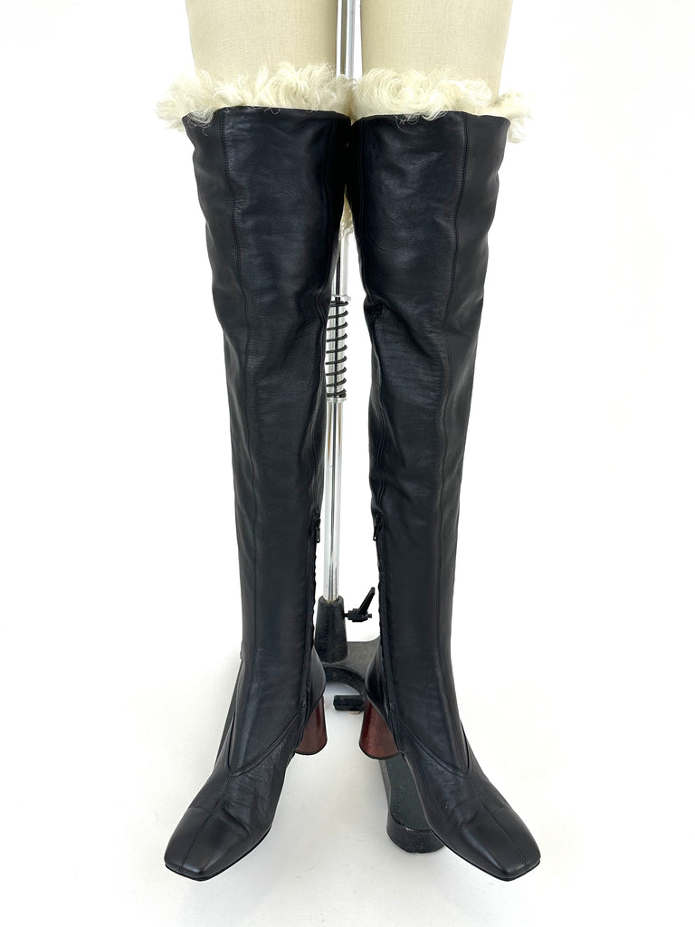 Helmut Lang Shearling Knee-High Boots