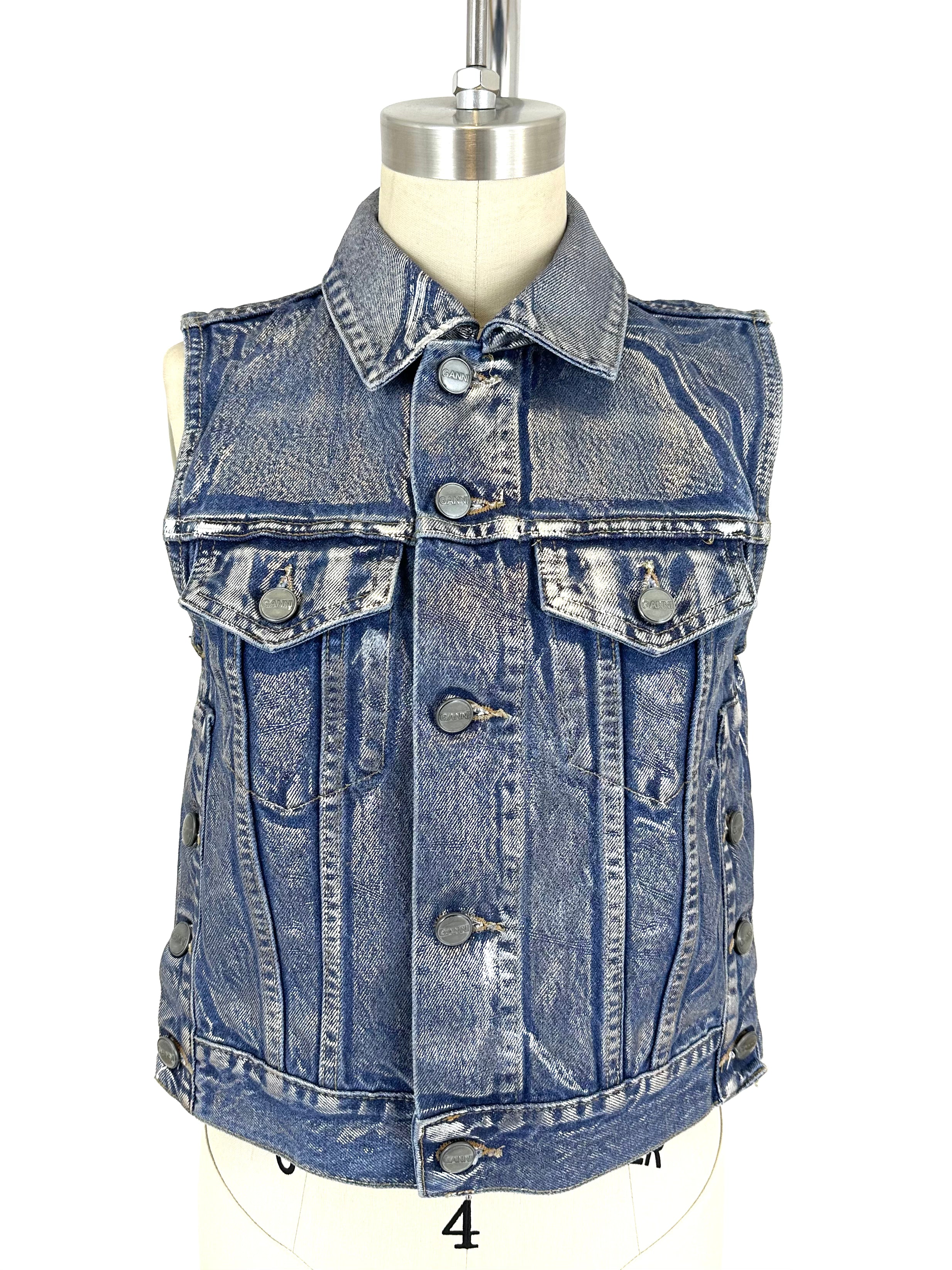 最終価格【GANNI】print denim fitted vest デニムベスト｜Yahoo
