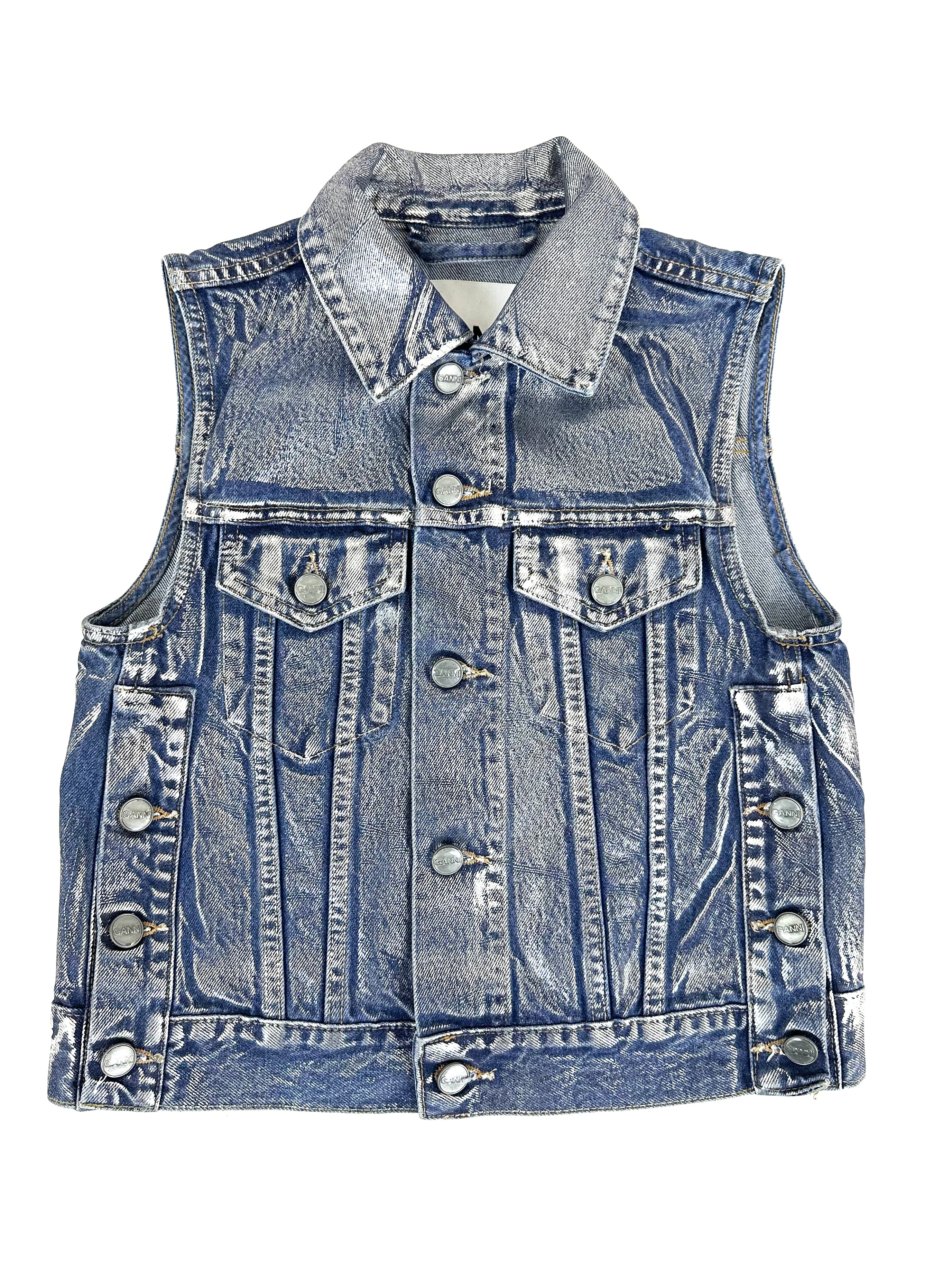 Dark Blue Stone Neppy Denim Vest | GANNI US