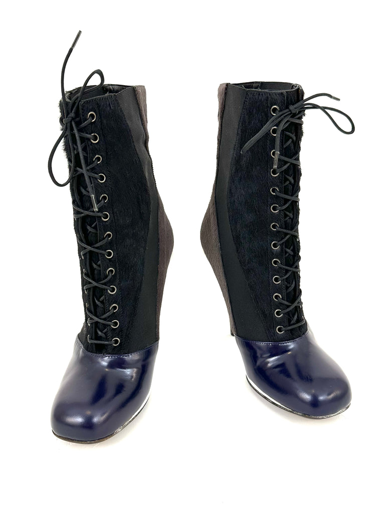 Fendi Tronchetto Ponyhair Lace Up Boots Mercy Vintage