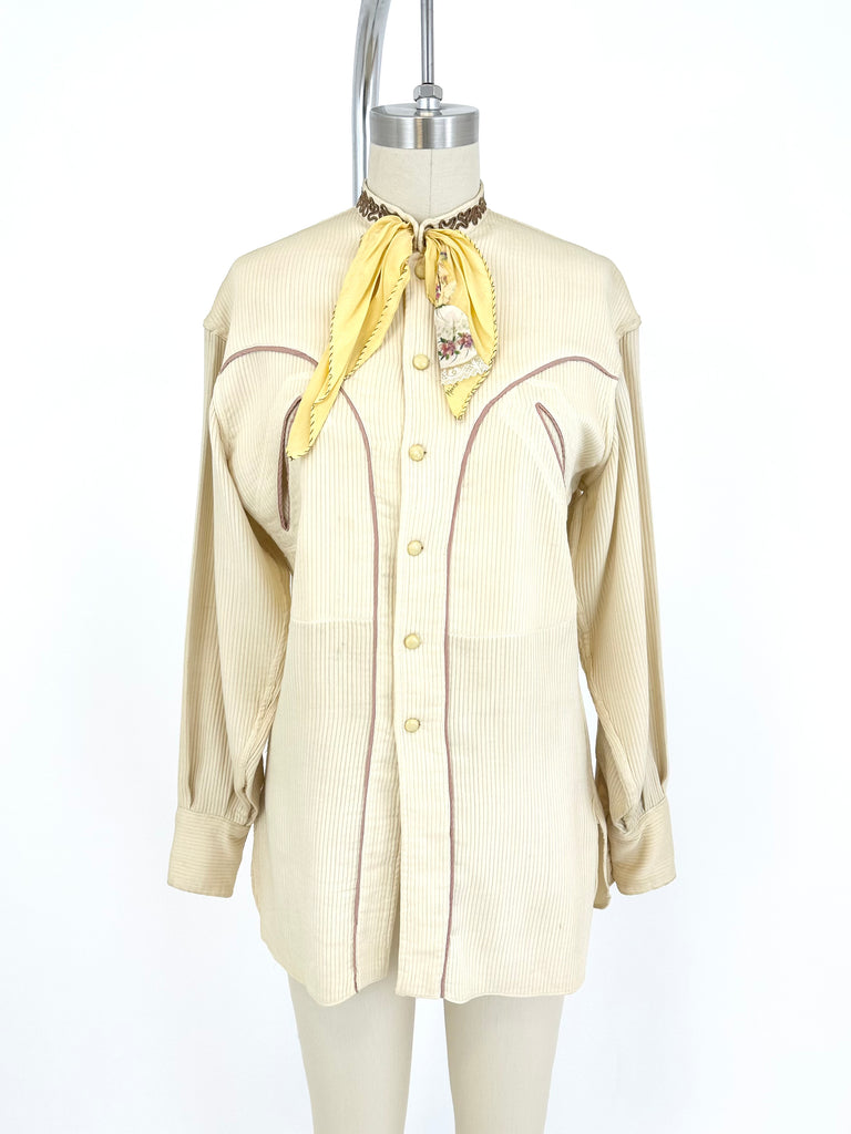 40s Embroidered Western Button-Up