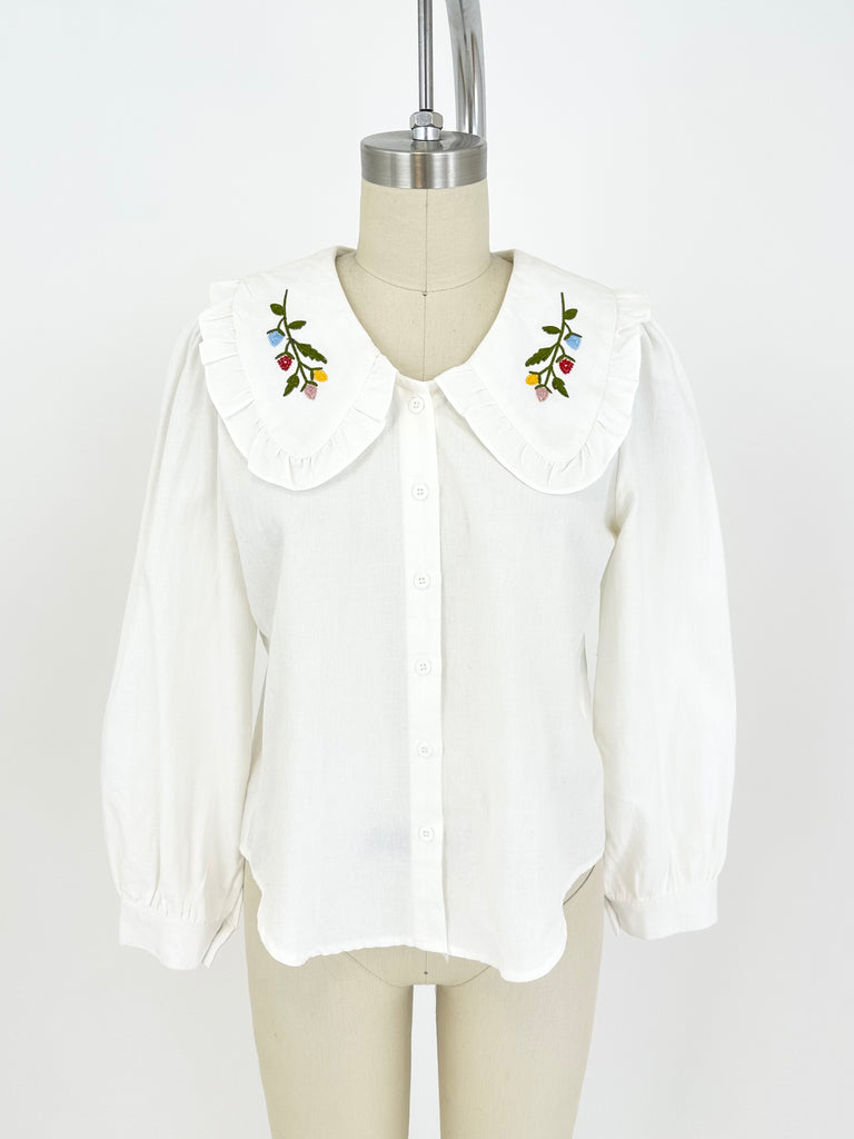 Embroidered Oversize Collar Blouse