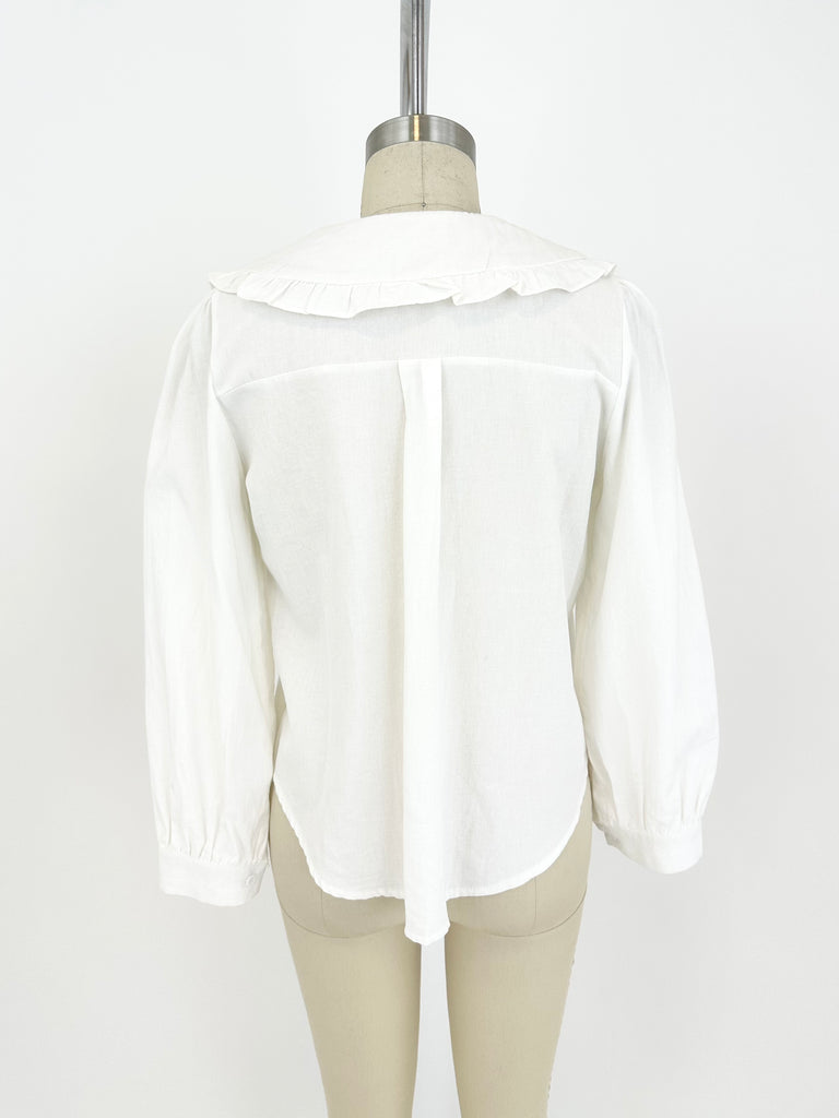 Embroidered Oversize Collar Blouse