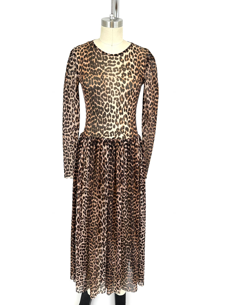Ganni Mesh Leopard Print Dress