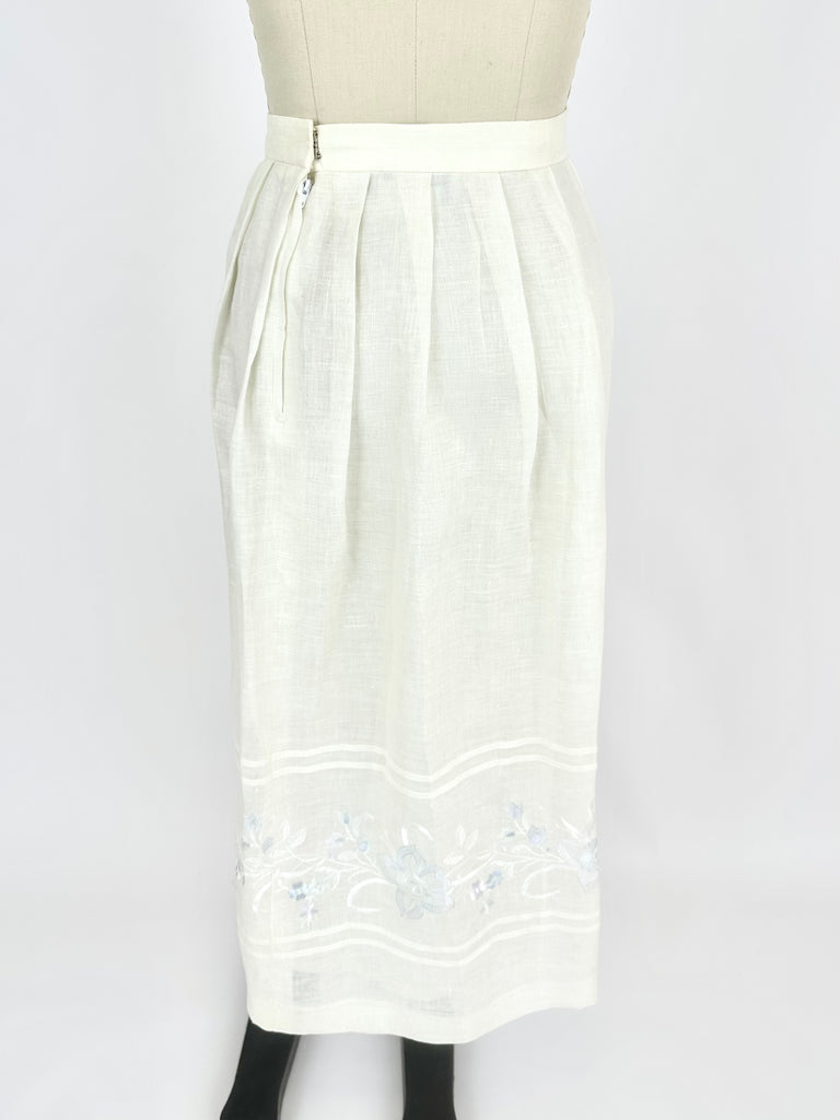 70s Linen Embroidered Skirt Set