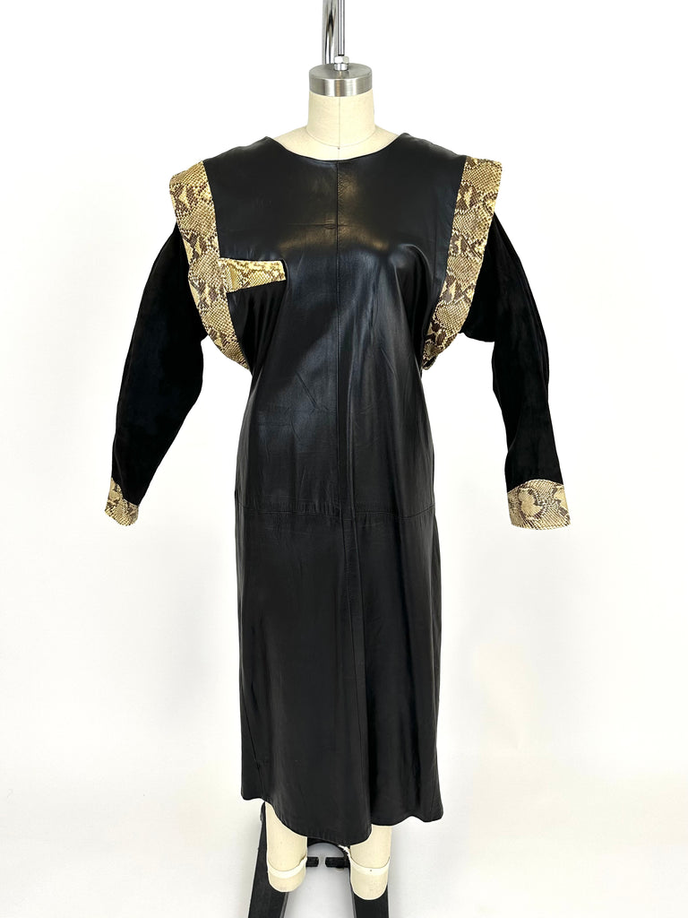 Christian Lauren Leather & Snakeskin Dress