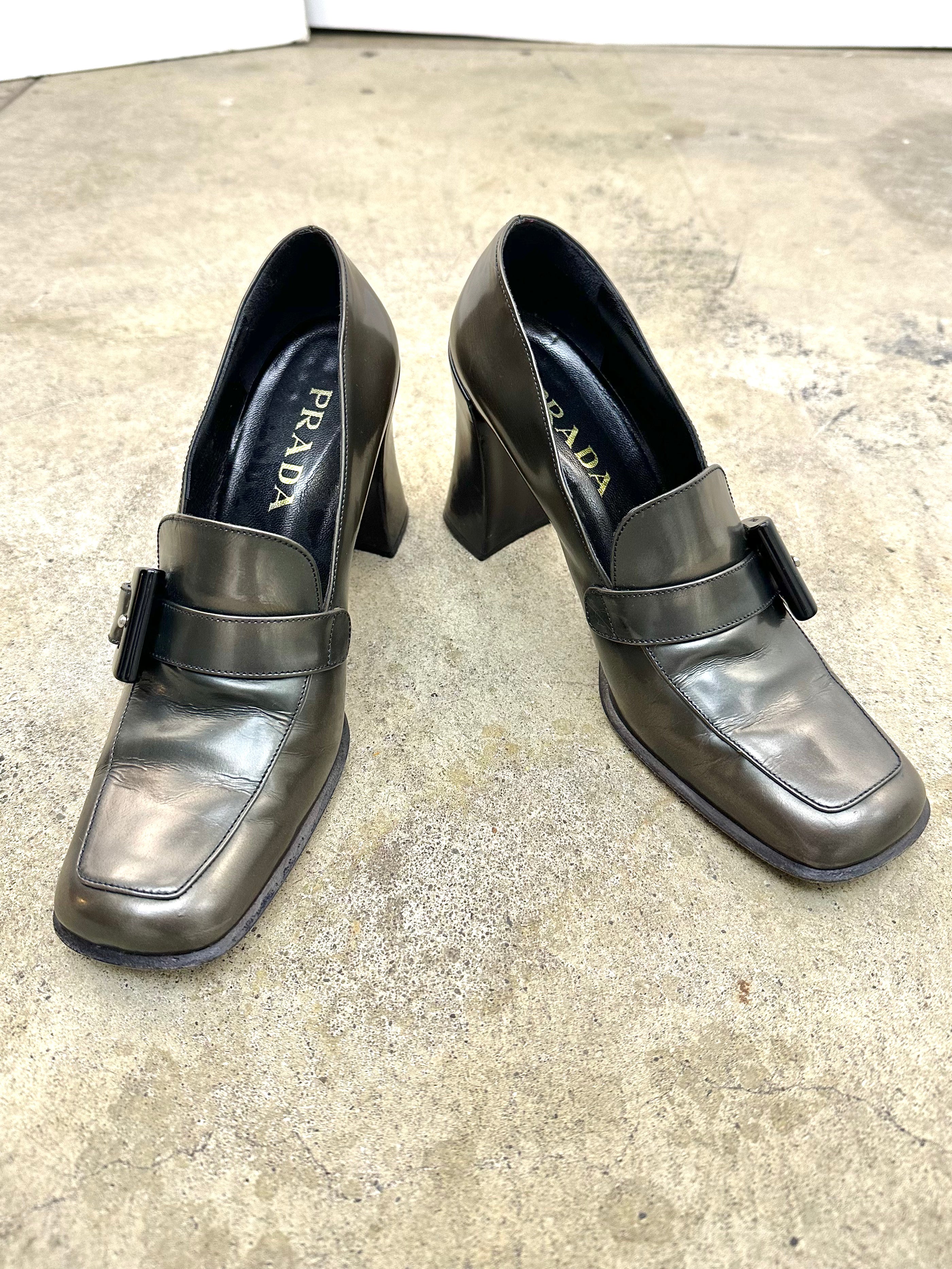 90s Prada 2-Tone Brown Loafers - Lucky Vintage
