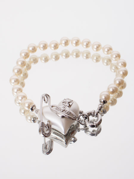 Vivienne Westwood Orietta Safety Pin Heart Pearl Bracelet