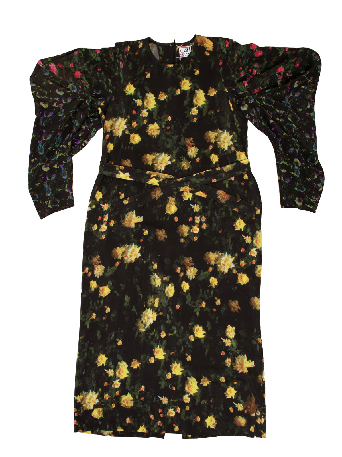 Anntian Silk Floral Bishop Sleeve Dress