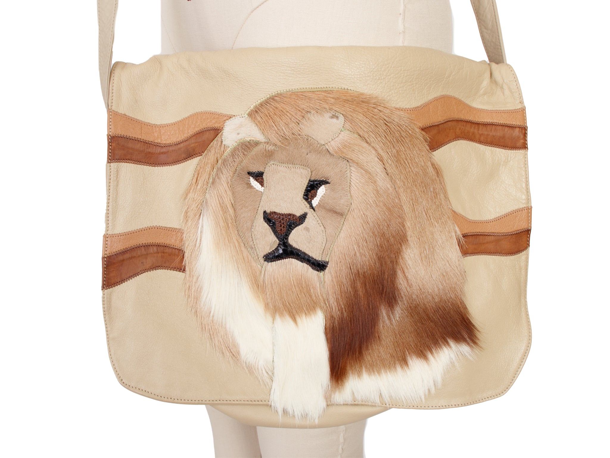 Carlos Falchi Leather & Fur "Lion" Applique Bag