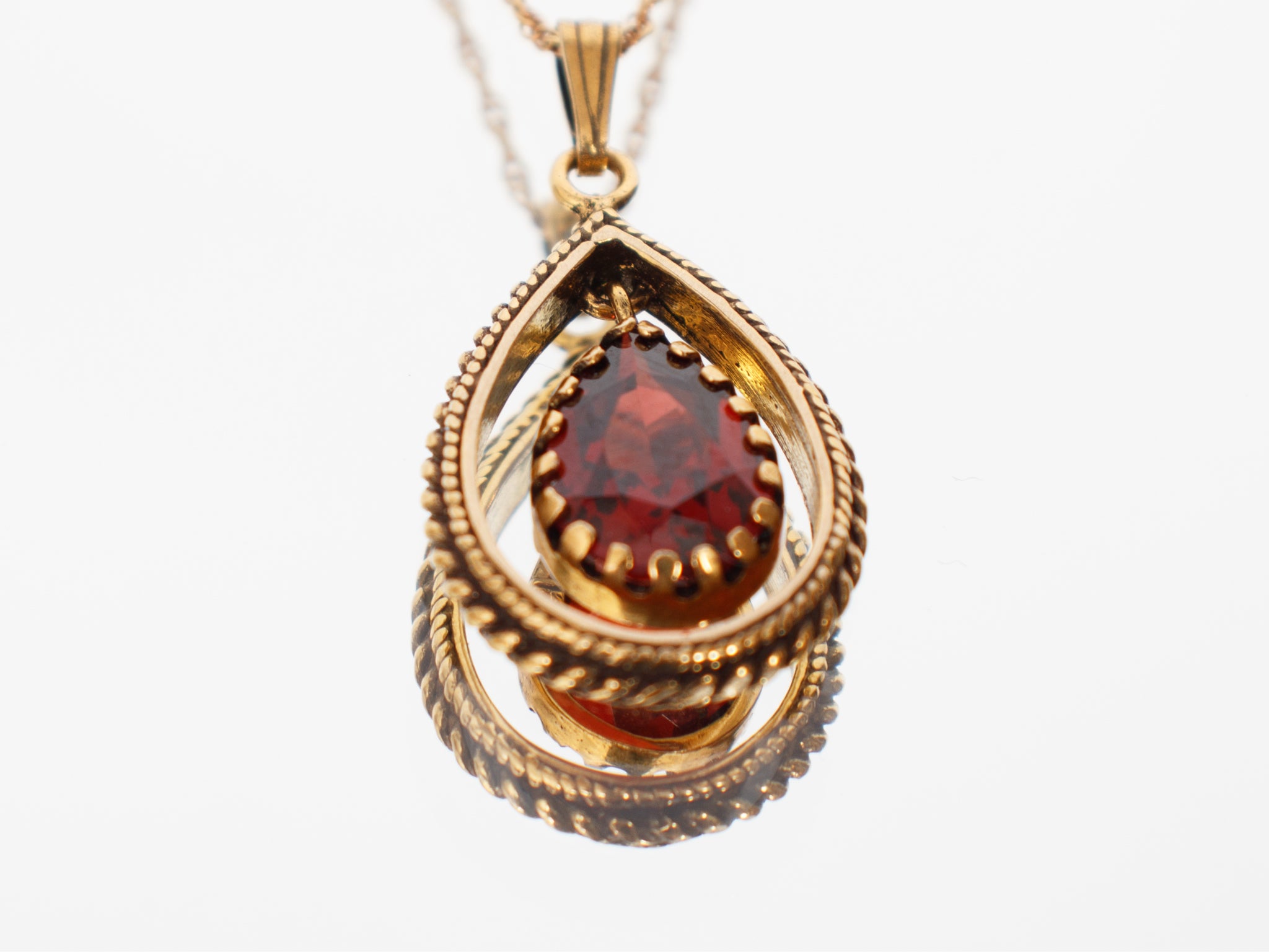 14K Rope Chain & Teardrop Garnet Necklace