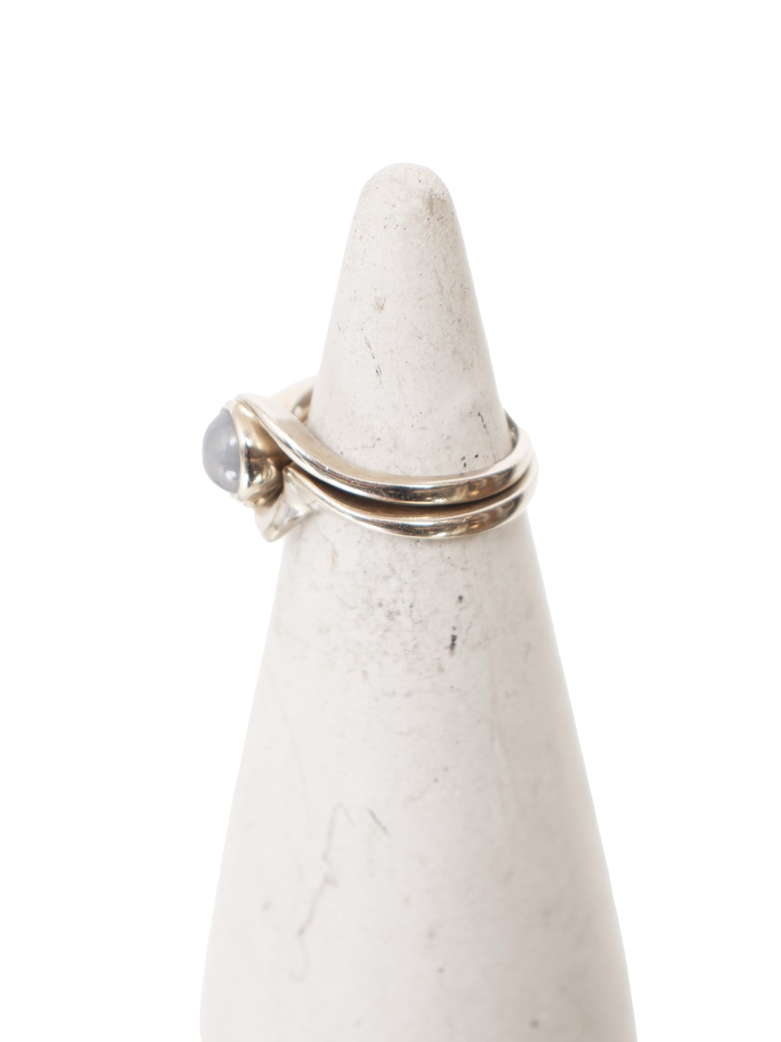 14K White Gold & Moonstone Stacking Ring Set