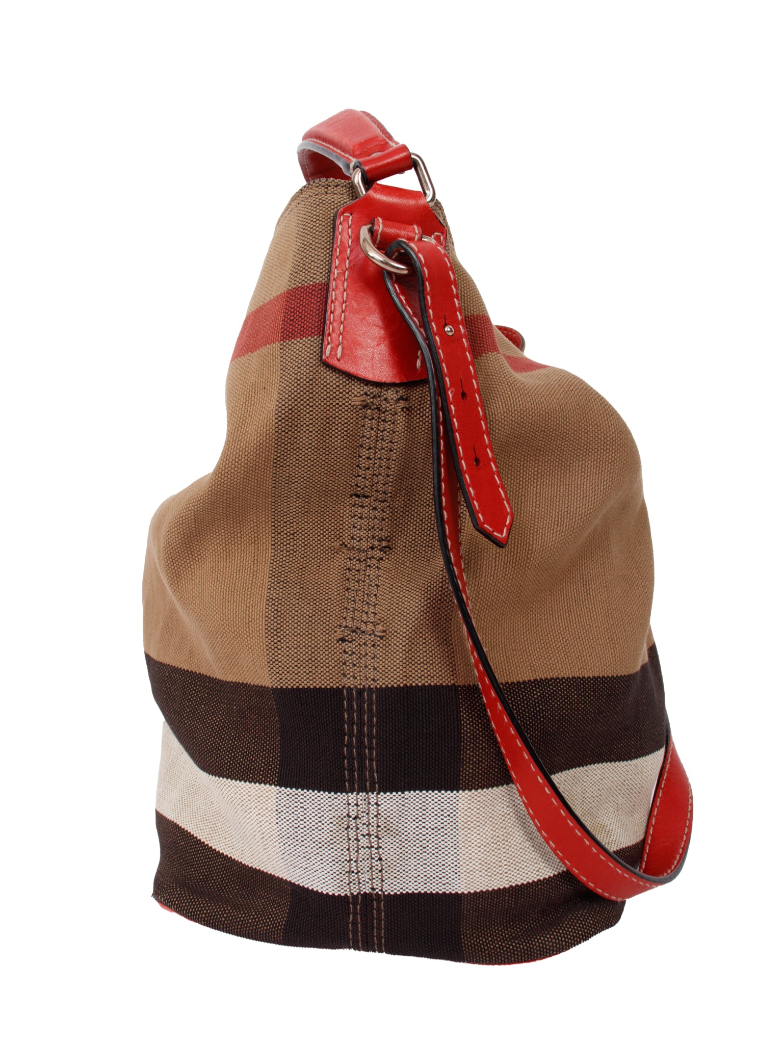 Burberry Check Canvas & Leather Bucket Bag