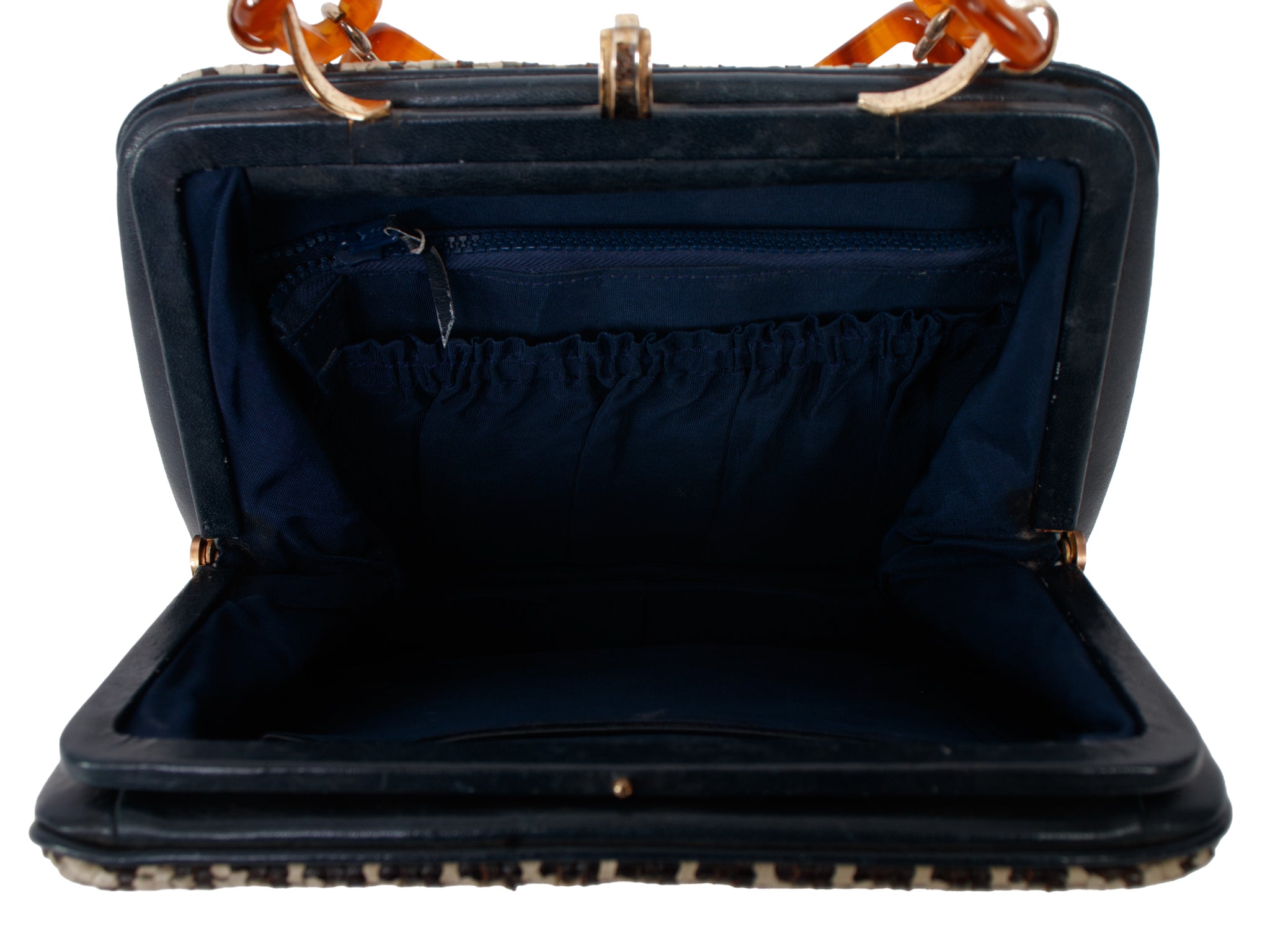Woven Leather Houndstooth Chain Handle Frame Bag