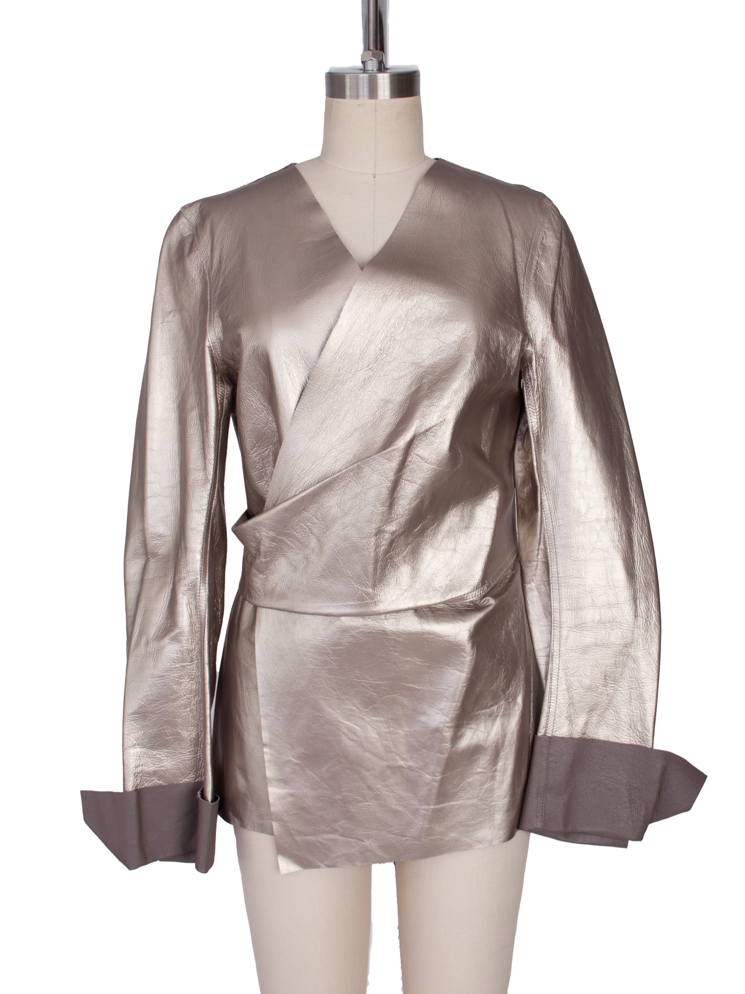 S/S 2022 Rick Owens Fogachine Silver Lambskin Wrap Jacket