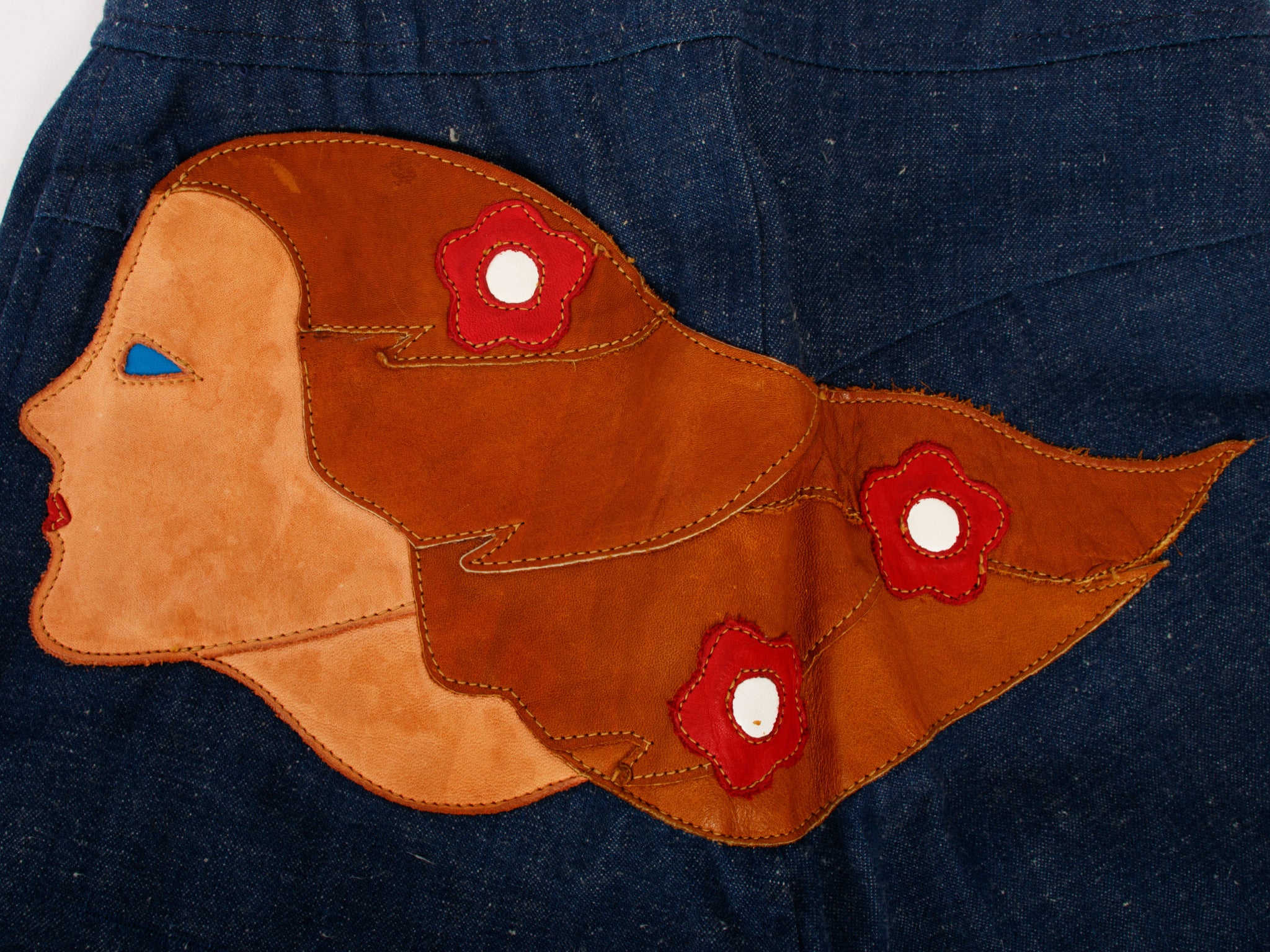 1970s Leather Applique Flare Jeans