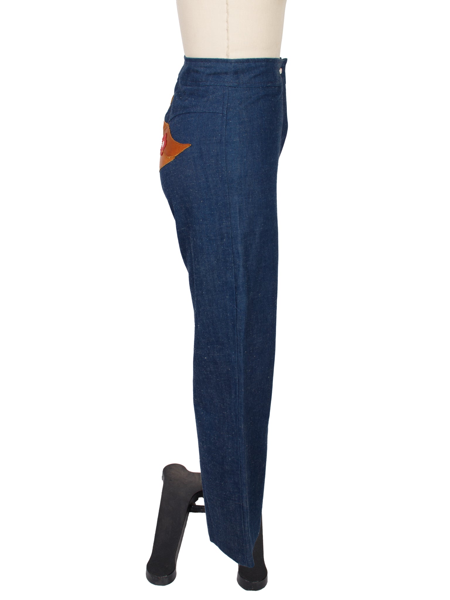 1970s Leather Applique Flare Jeans