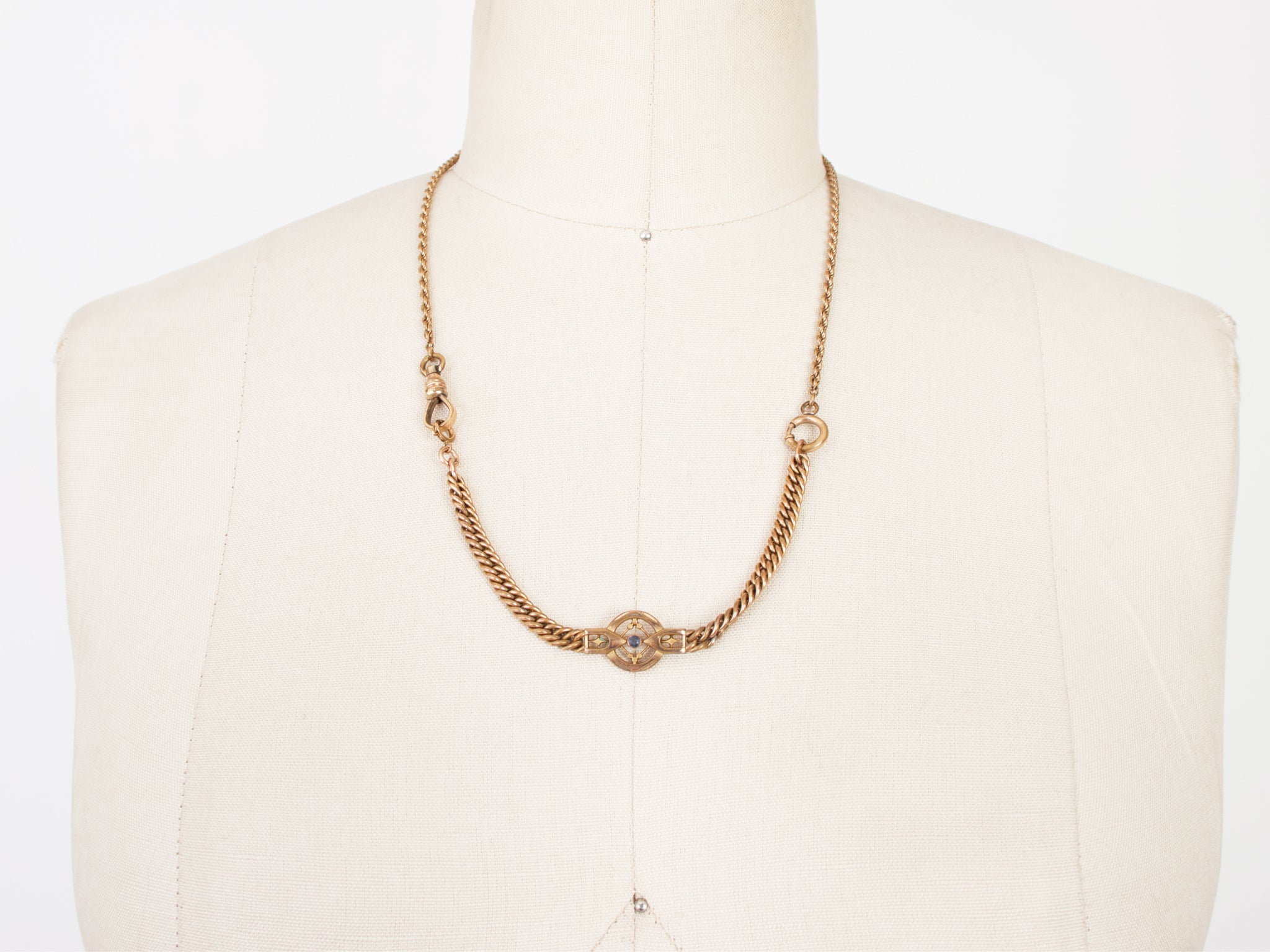 Victorian Sapphire Bezel & Gold Plated Watch Chain