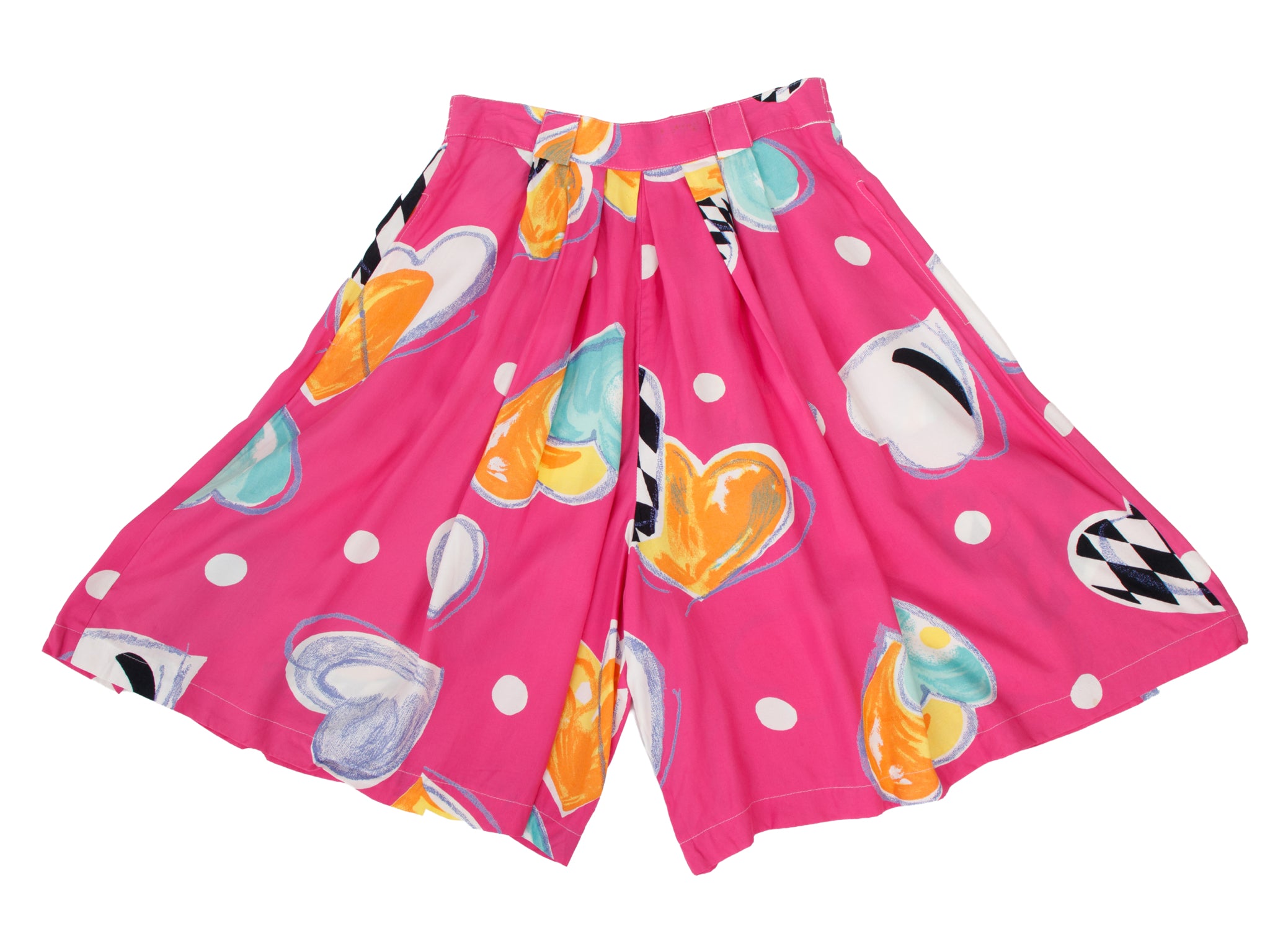 1980s Heart Print Pleated Shorts