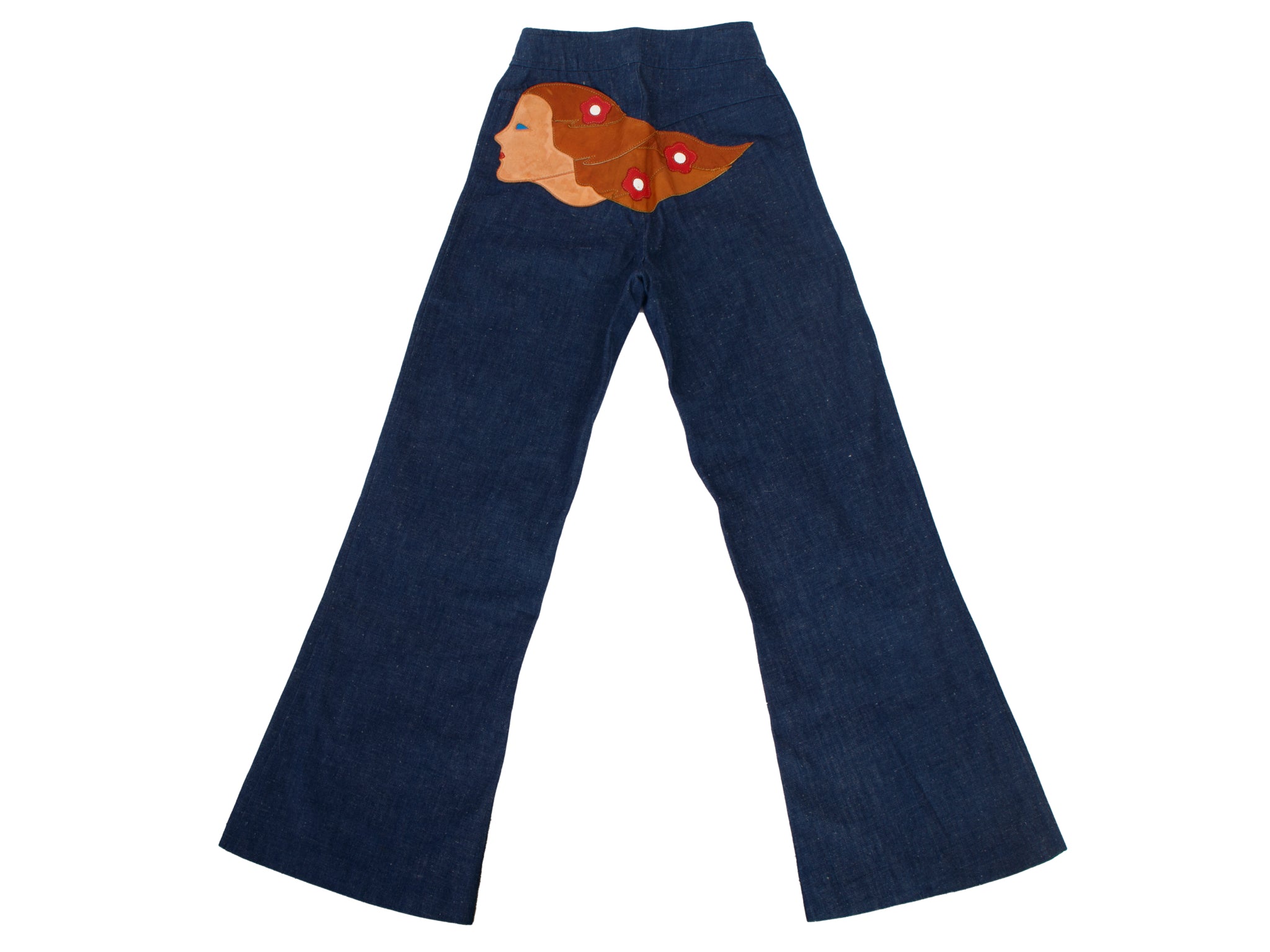 1970s Leather Applique Flare Jeans