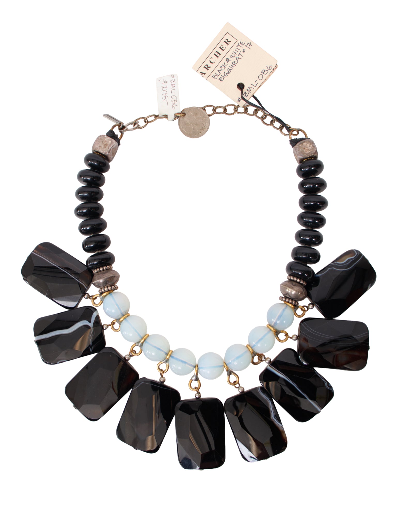 Masha Archer Opalite & Obsidian Statement Necklace