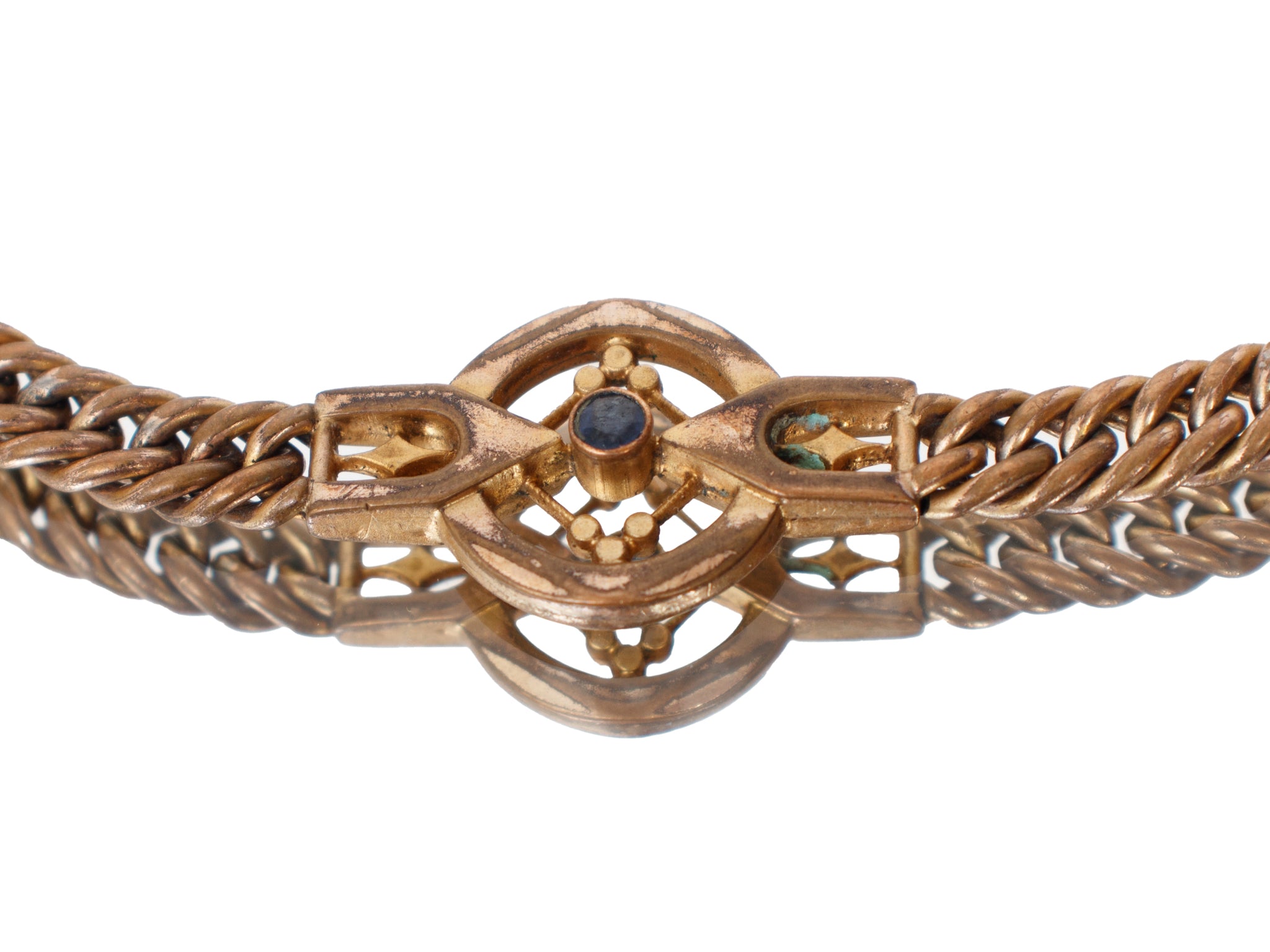 Victorian Sapphire Bezel & Gold Plated Watch Chain