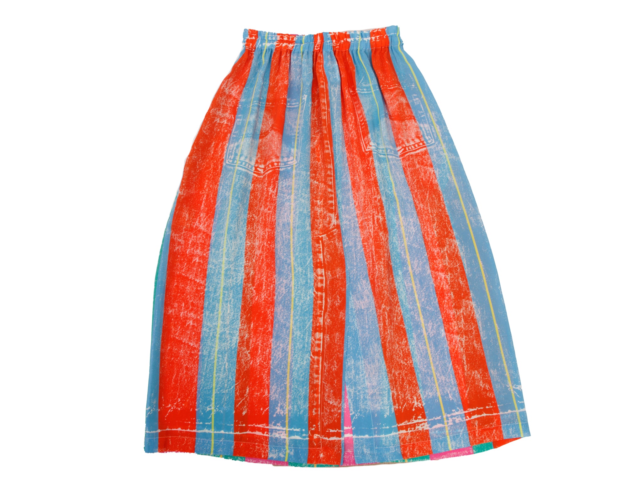 Anntian Silk Trompe L'Oeil Denim  Print Skirt