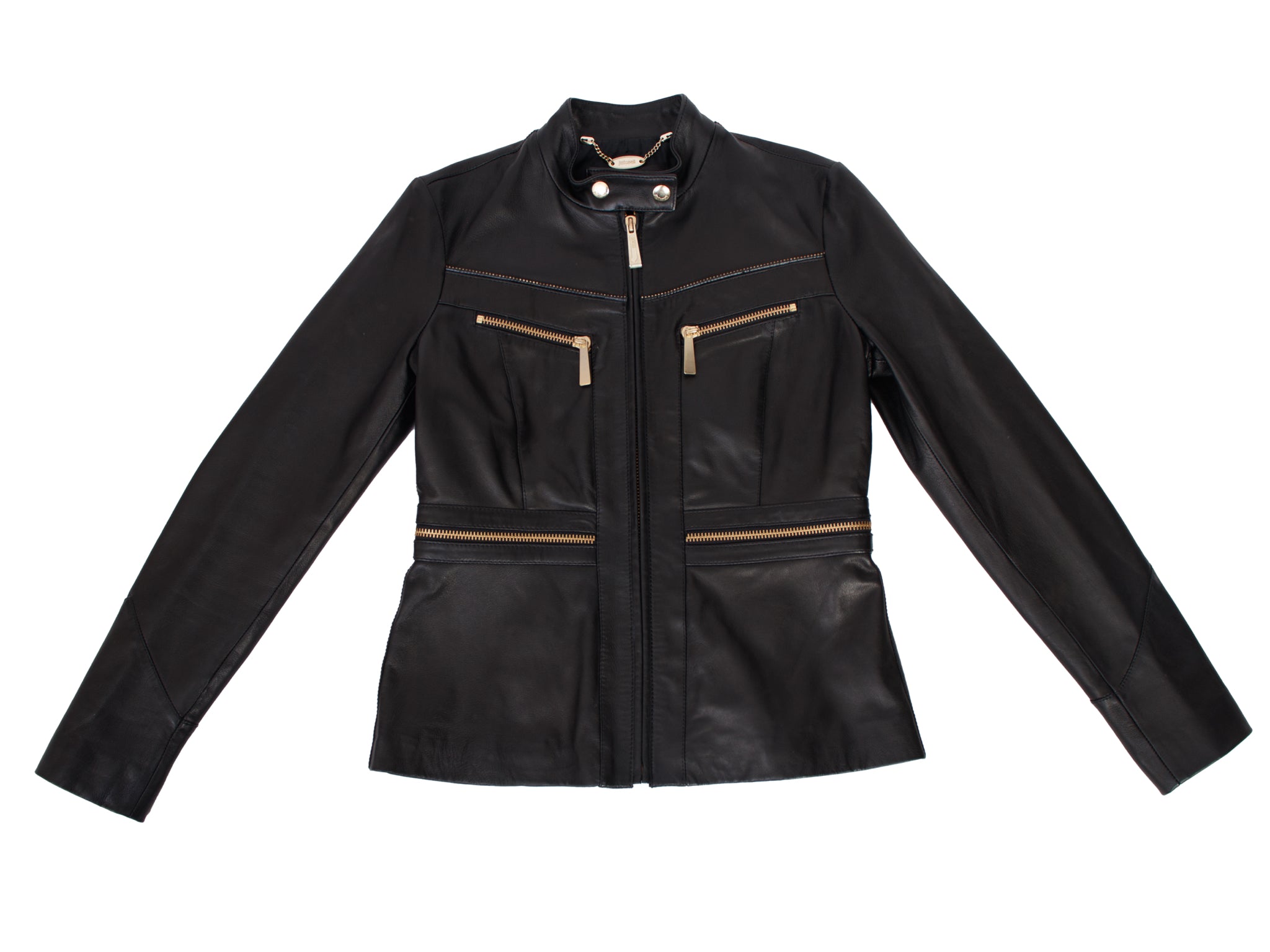 Just Cavalli Leather Gold-Tone Zipper Jacket