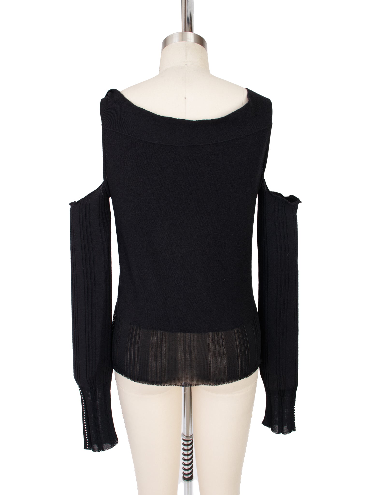 Claude Montana Blu Wool Rib Knit Embellished Top