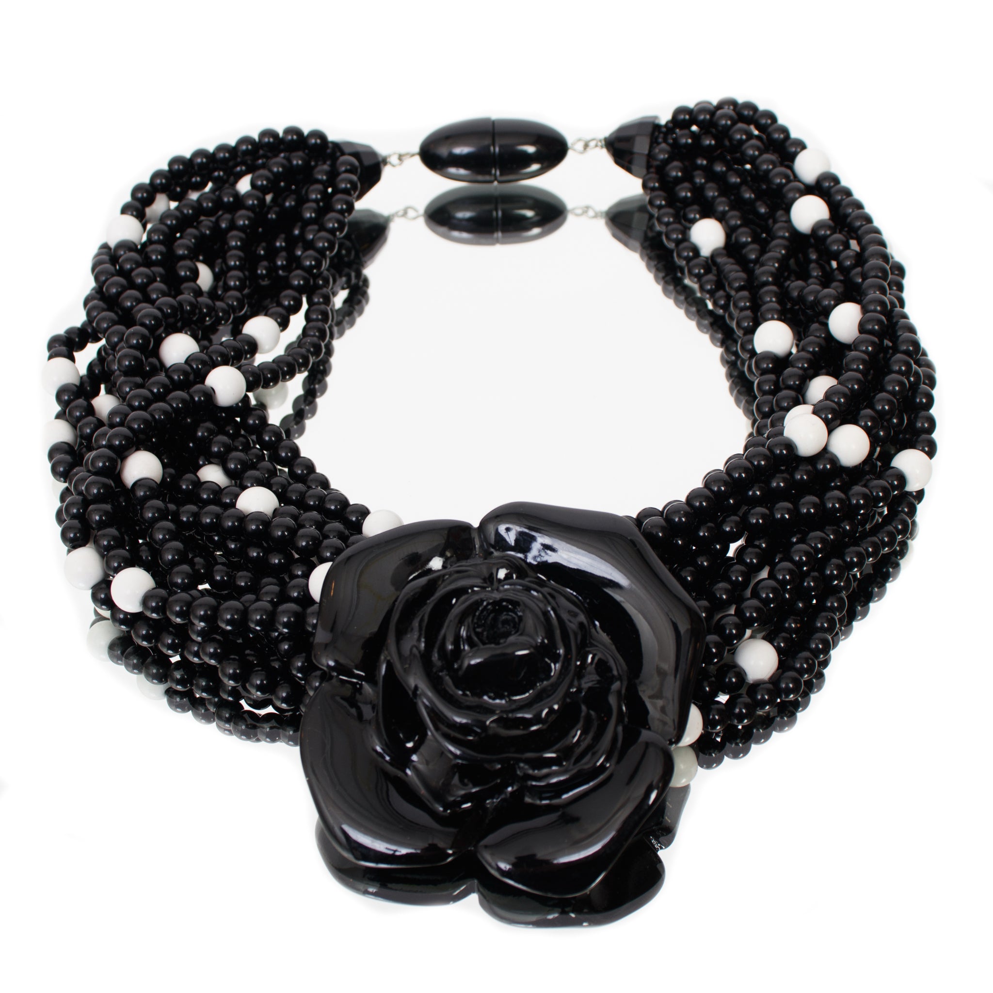 Fiocchi Italy Multi-Strand Beaded & Rose Pendant Statement Necklace