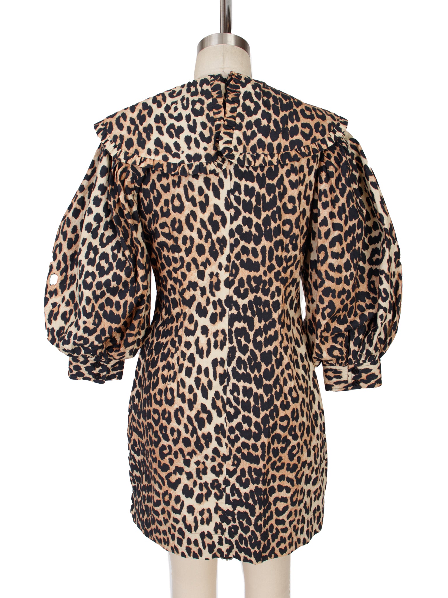 Ganni Leopard Print Ruffle Collar Dress