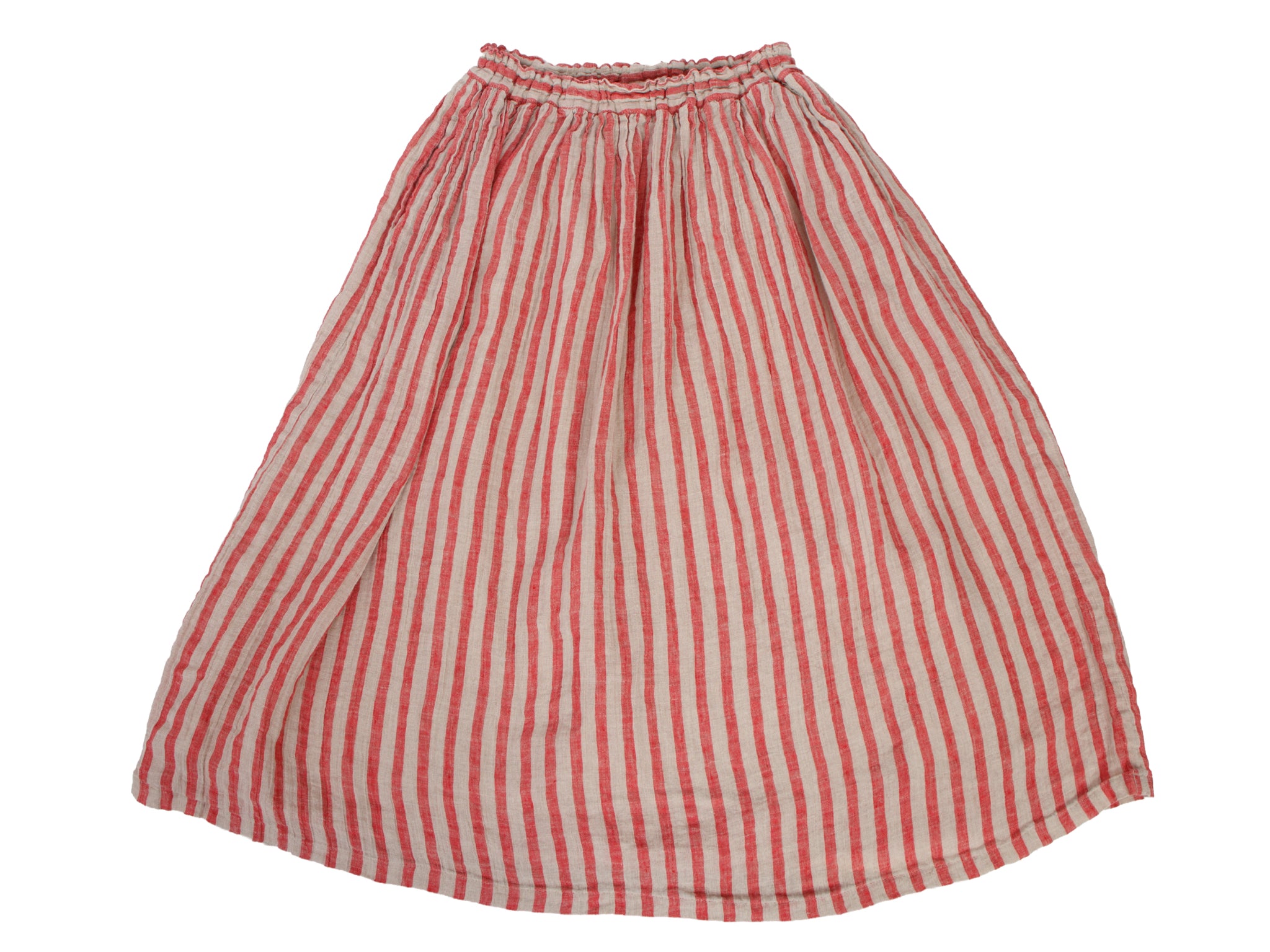 Ichi Antiquites Linen Striped Midi Skirt
