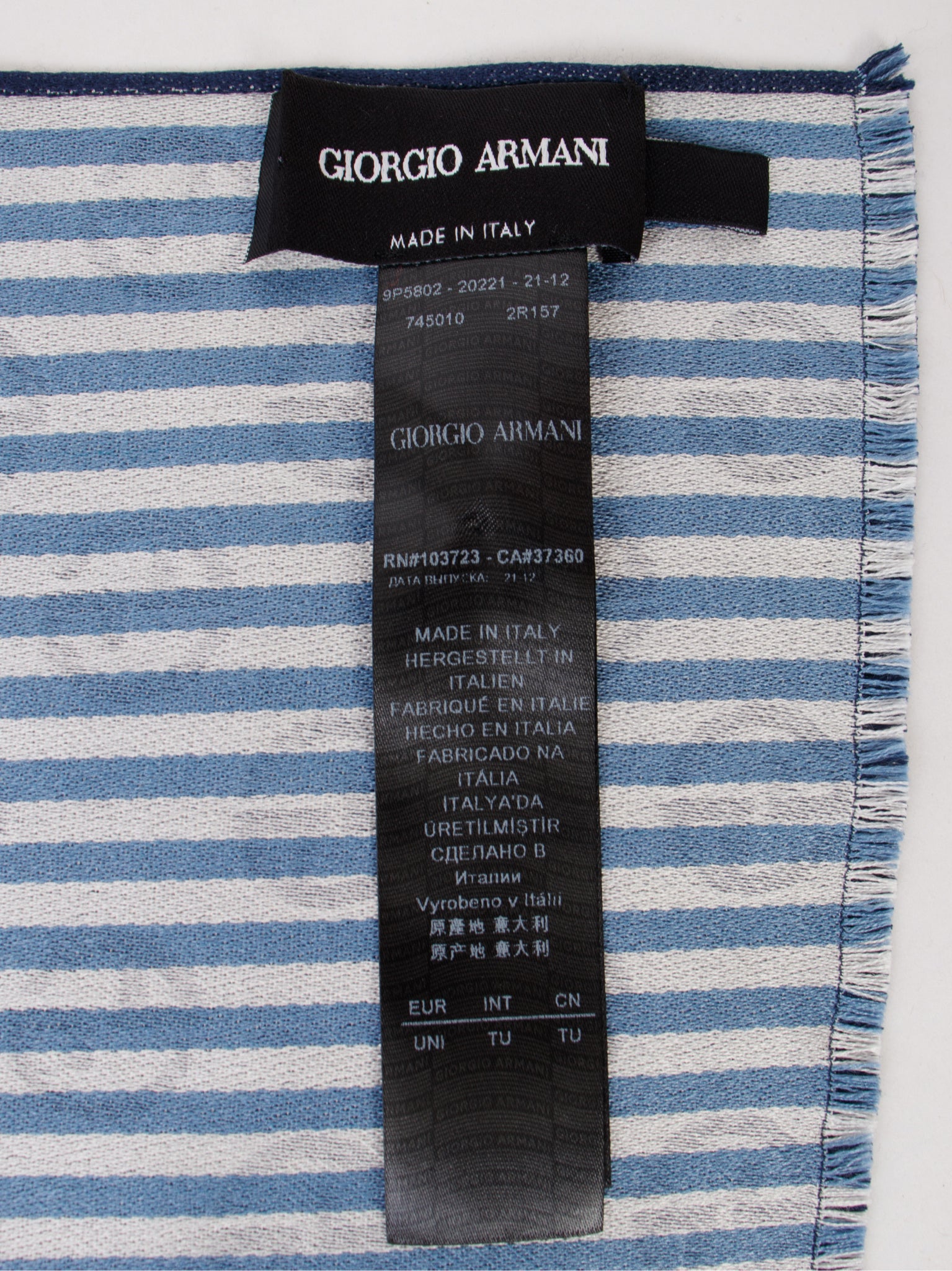 Giorgio Armani Silk Striped Logo Scarf