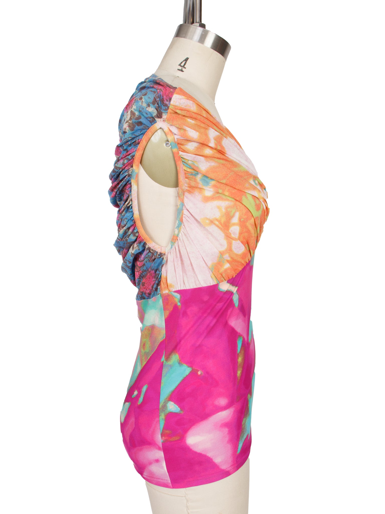 SS 2002 Issey Miyake Jersey & Mesh Abstract Print Top