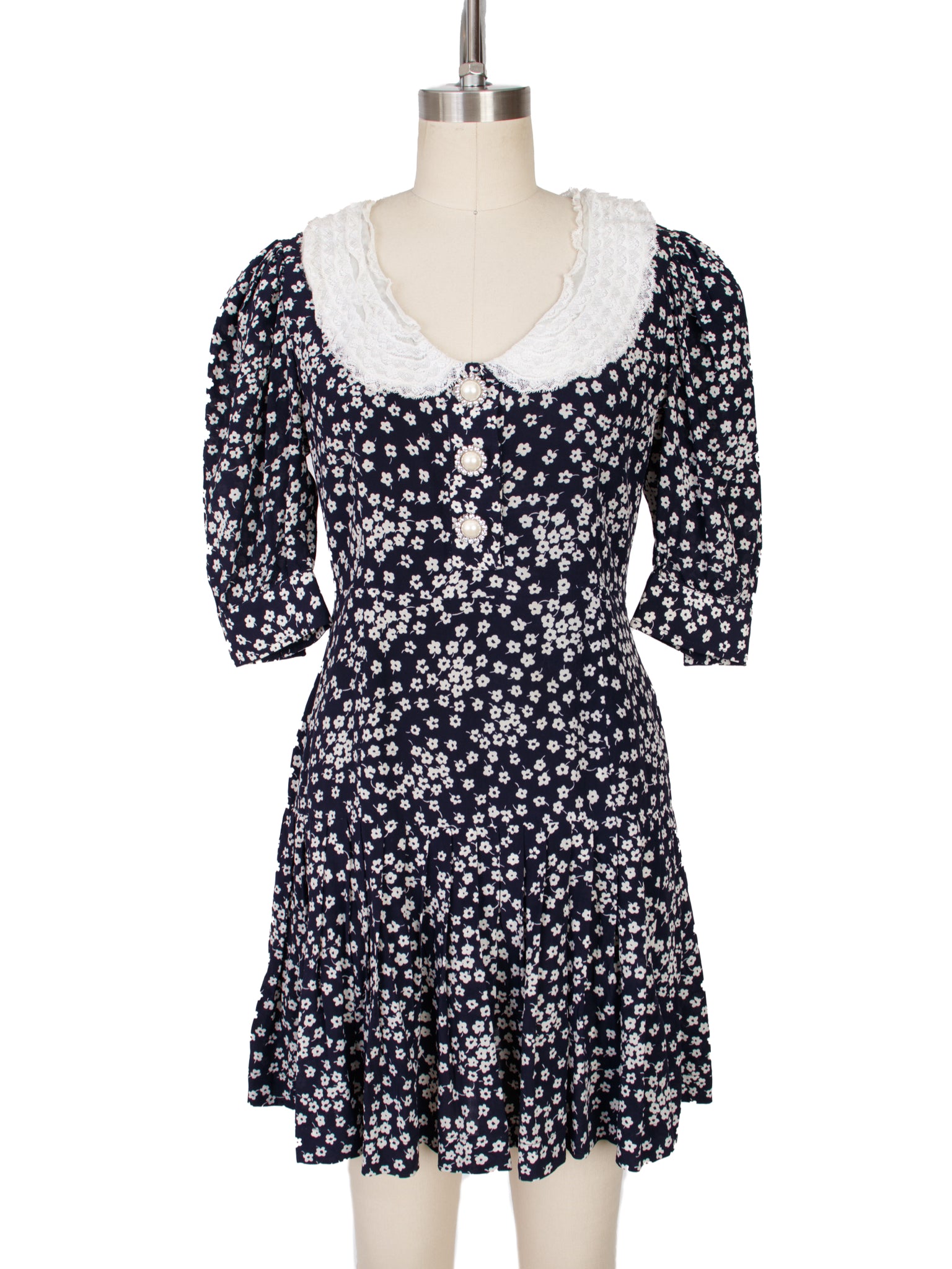 Alessandra Rich Silk & Lace Collar Mini Dress