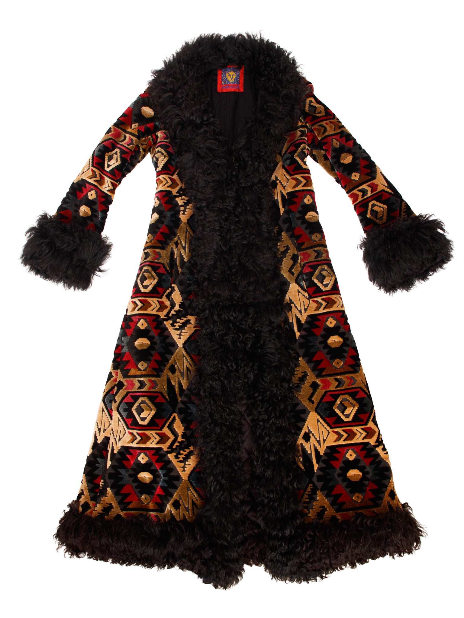 1970s Anne Klein Tapestry & Mongolian Fur Coat
