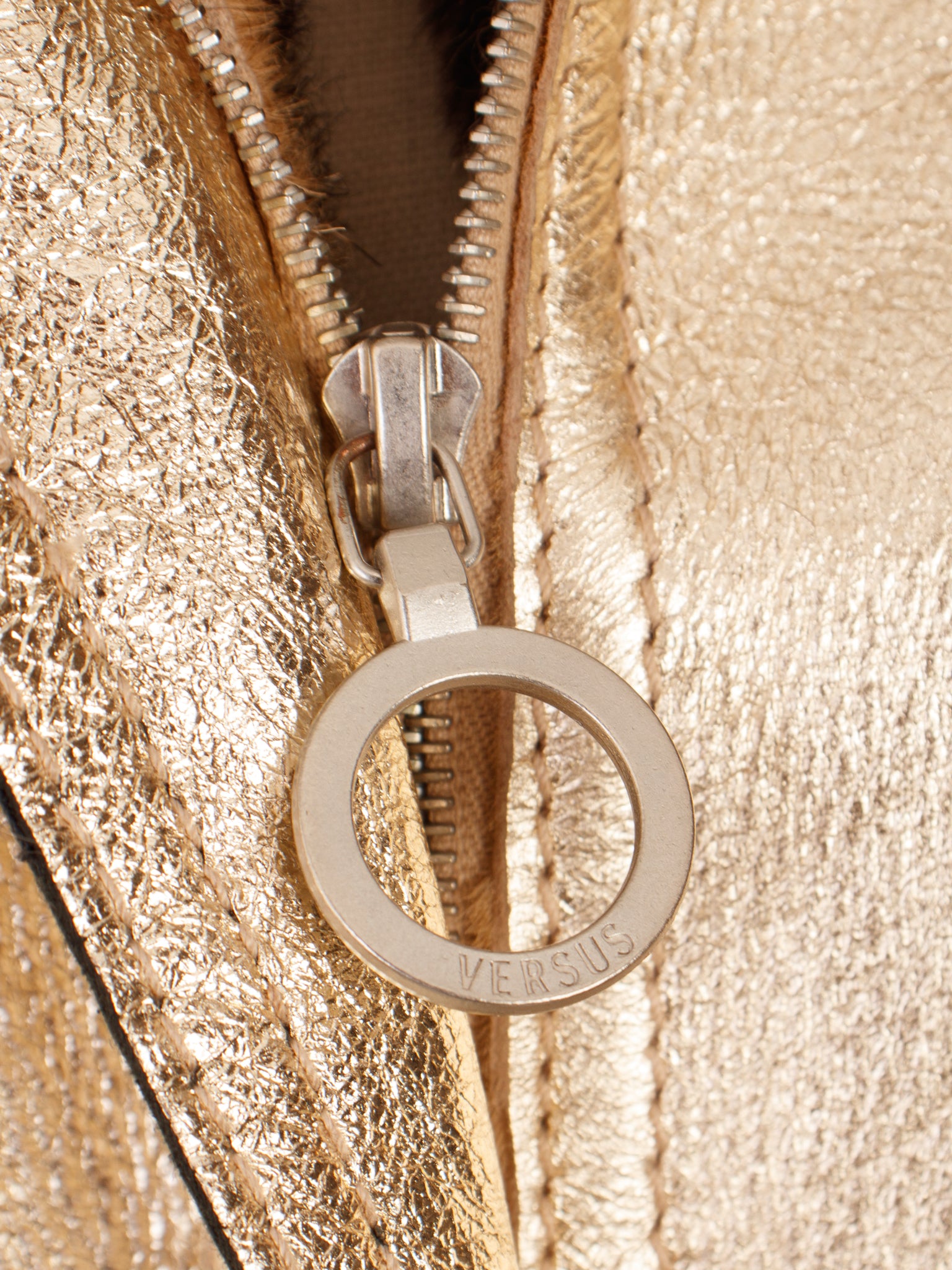 Versus Versace Metallic Leather & Ponyhair Lined Jacket