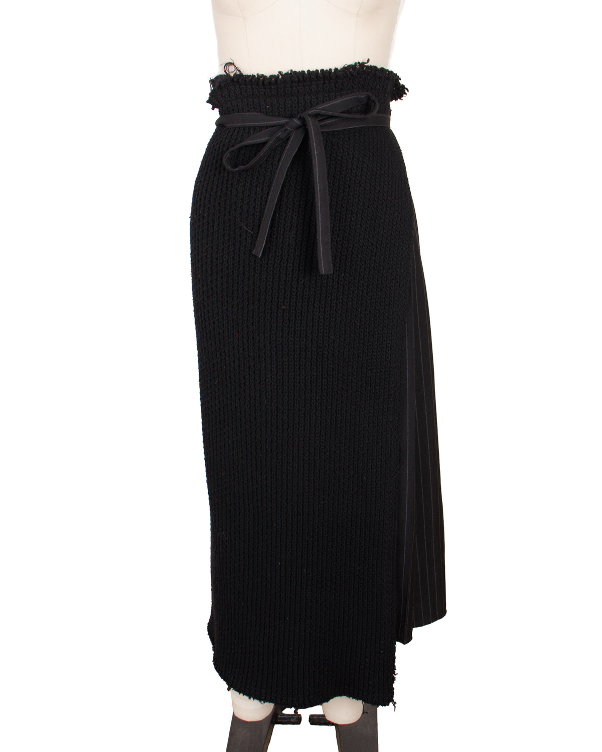 2002 Comme des Garcons Wool Rib Knit & Pinstripe Skirt