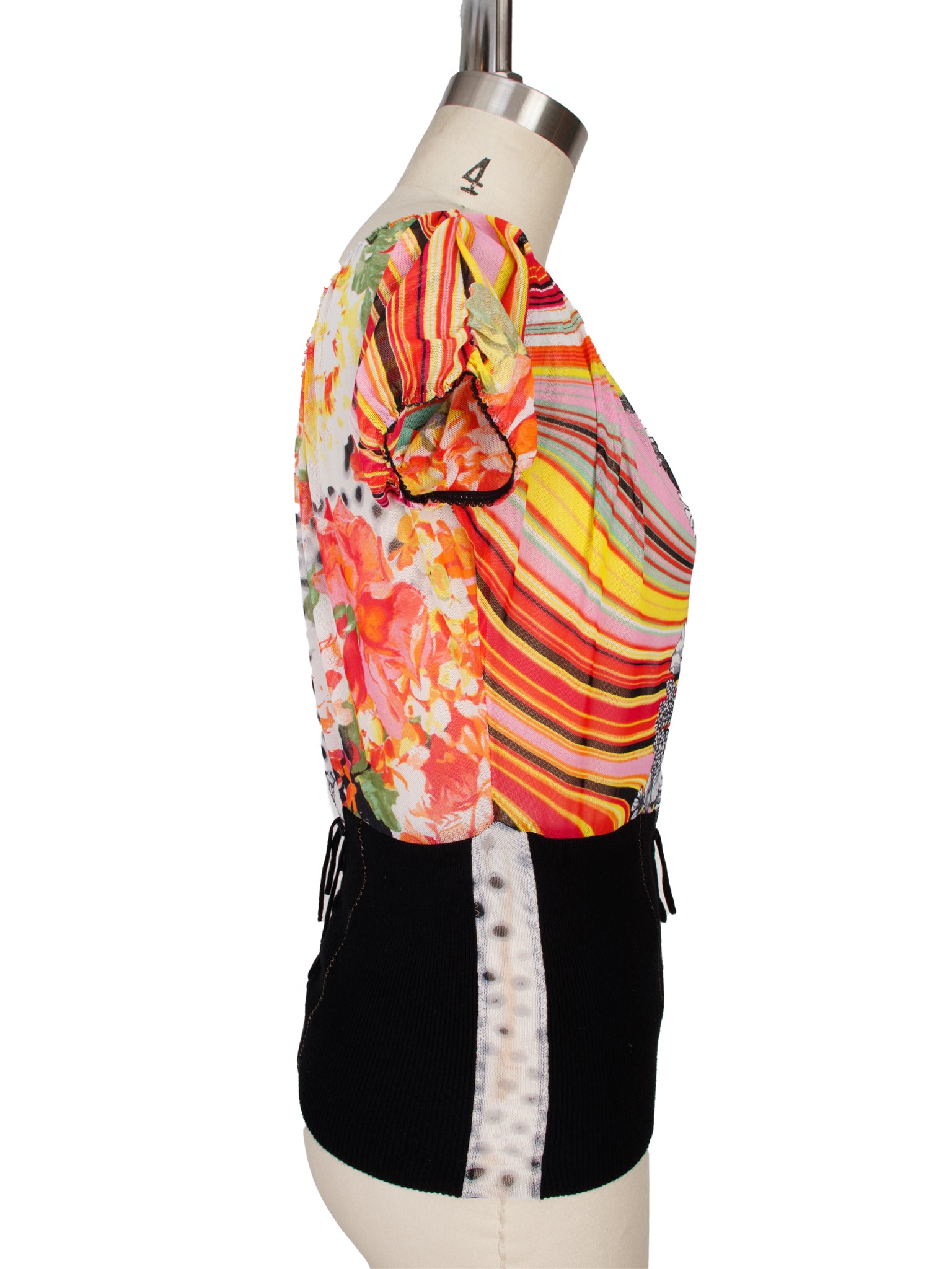 Just Cavalli Mesh Floral Lace-Up Blouse