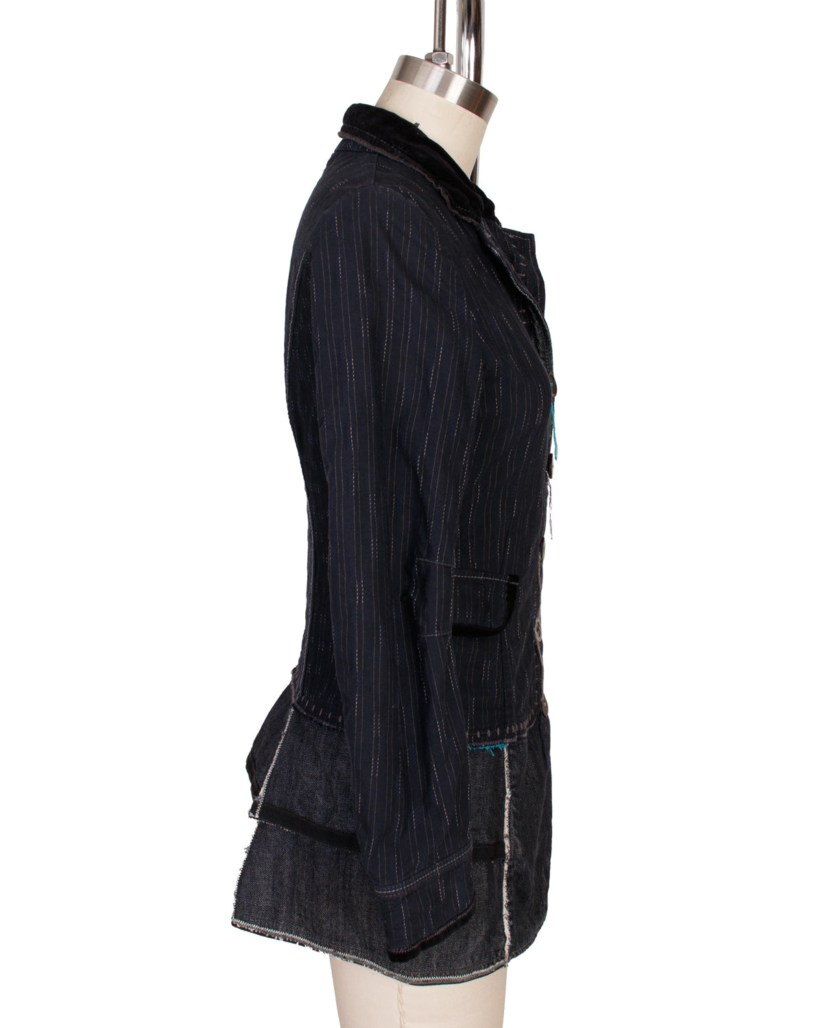 Marithe Francoise Girbaud Pinstripe & Denim Patchwork Jacket