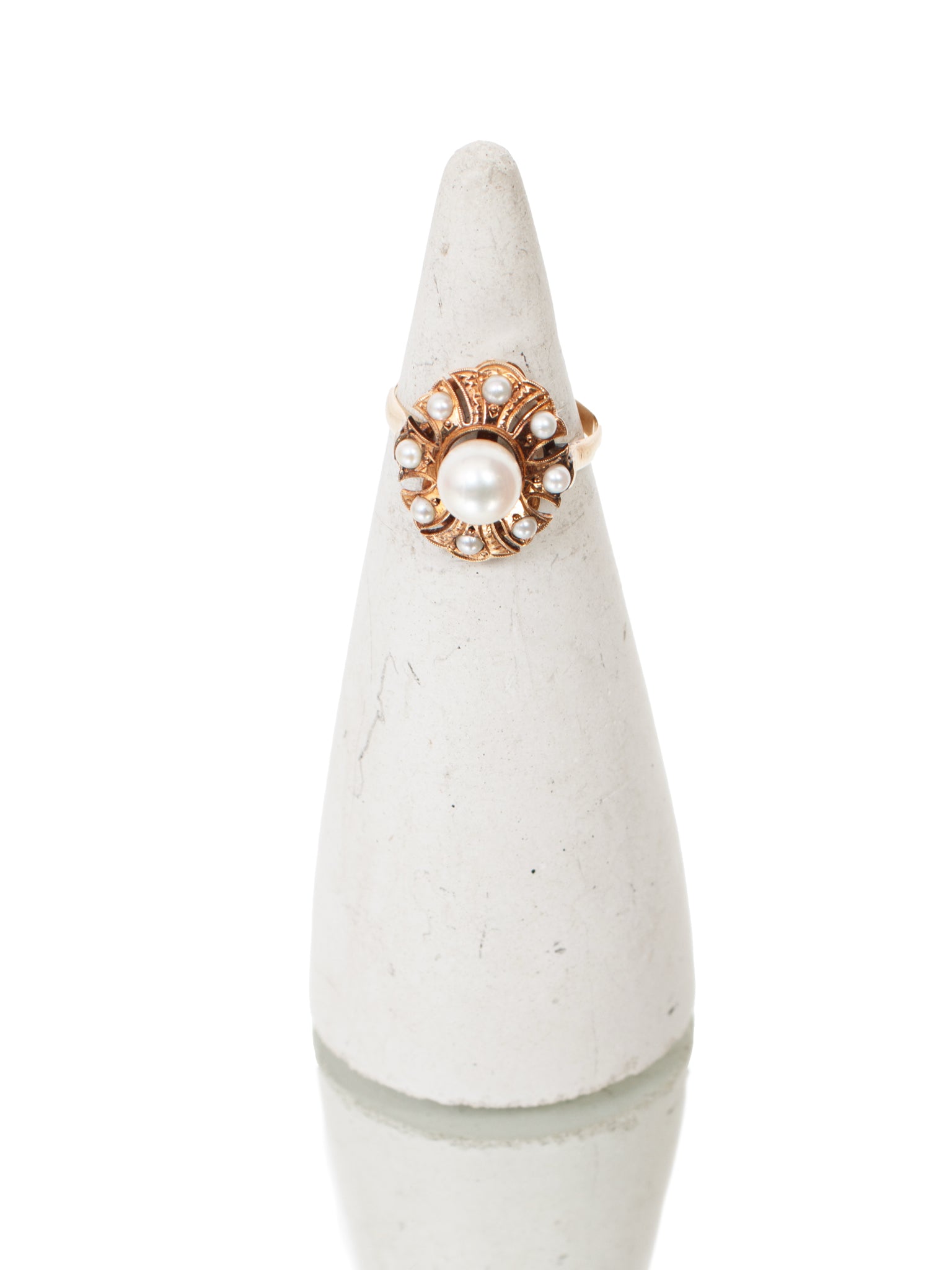 14K Gold Pearl Halo Ring