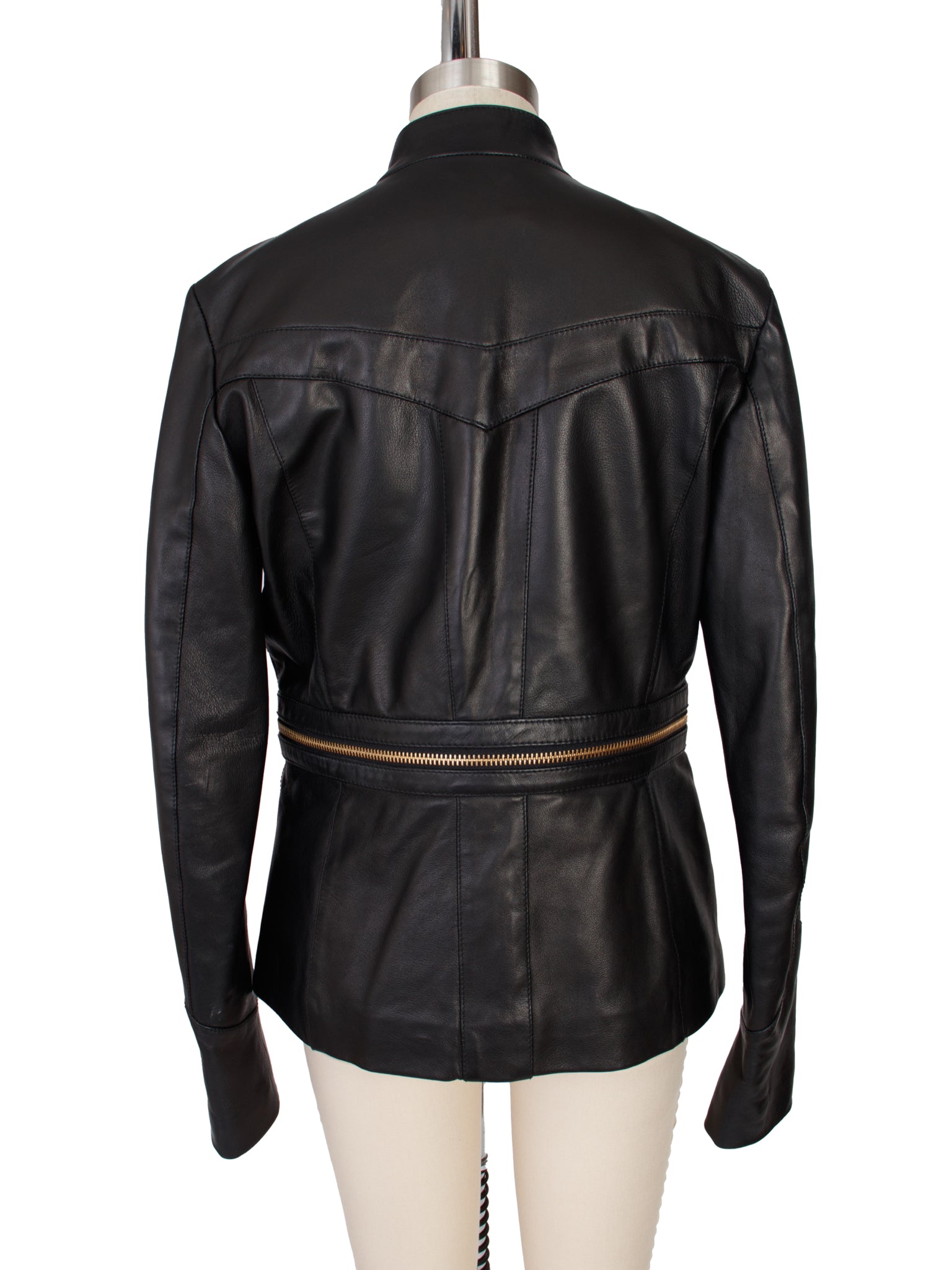 Just Cavalli Leather Gold-Tone Zipper Jacket