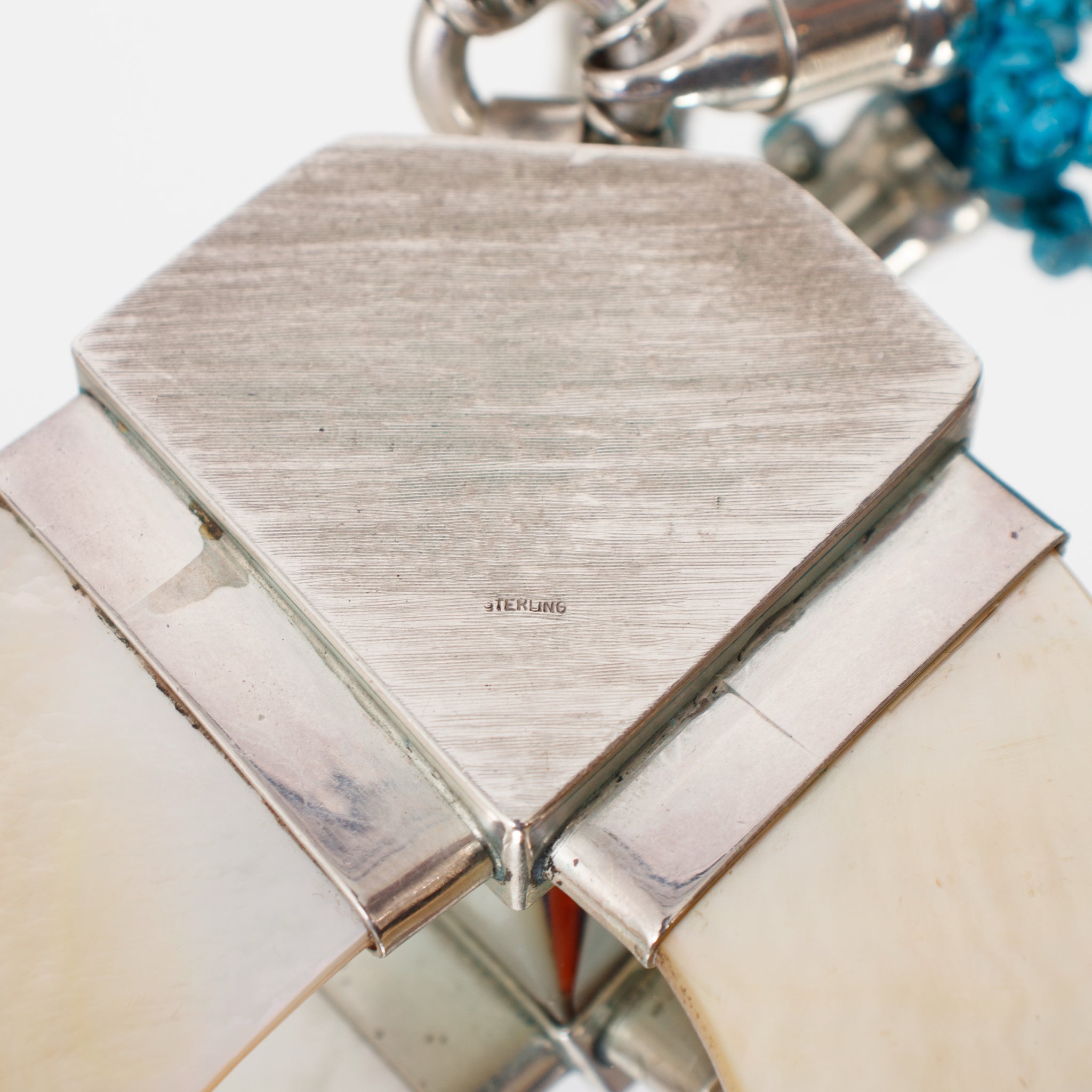 Sterling, Mother of Pearl & Turquoise Squash Blossom Necklace