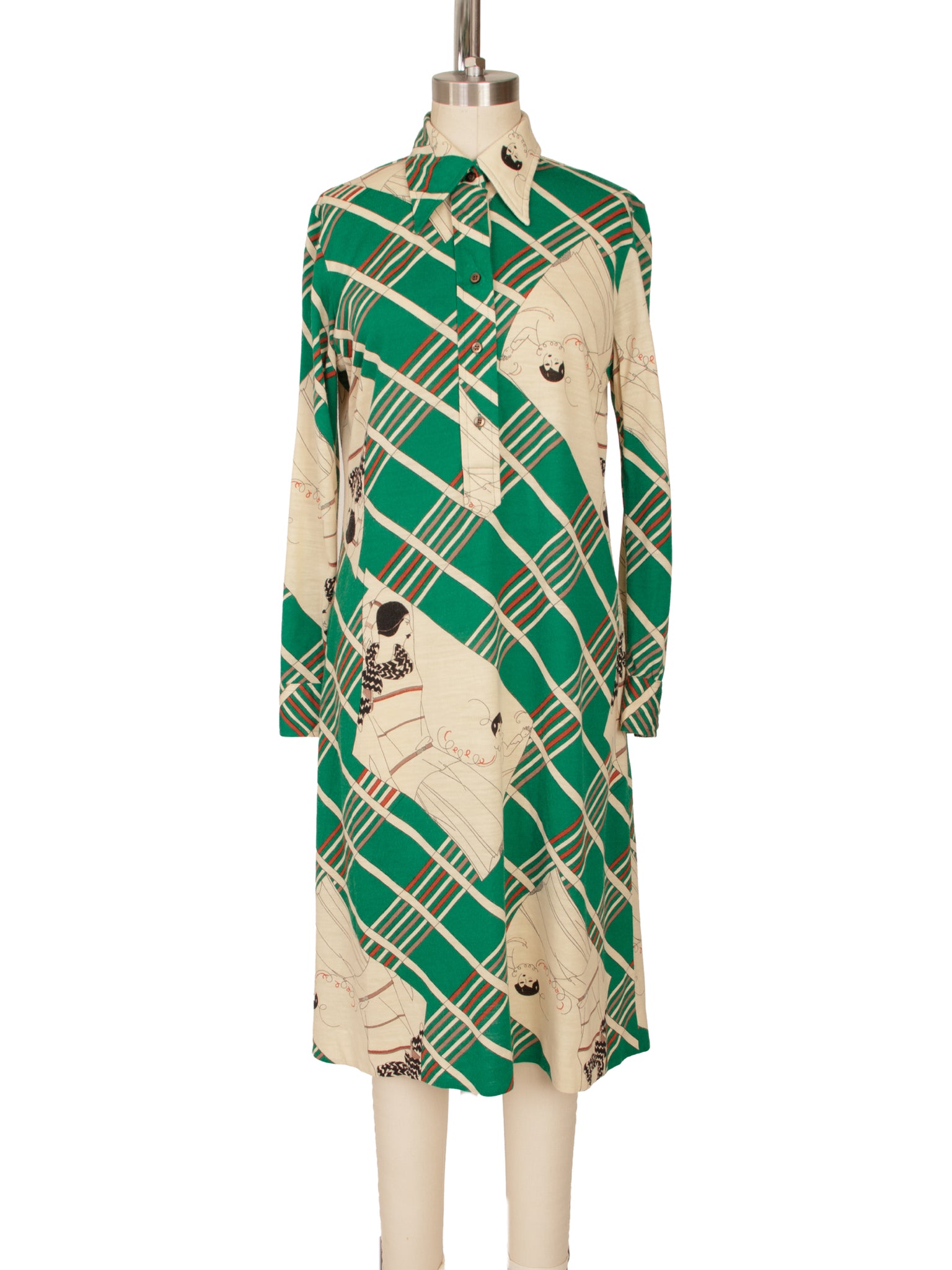 1970s Lanvin Art Deco Print Dress