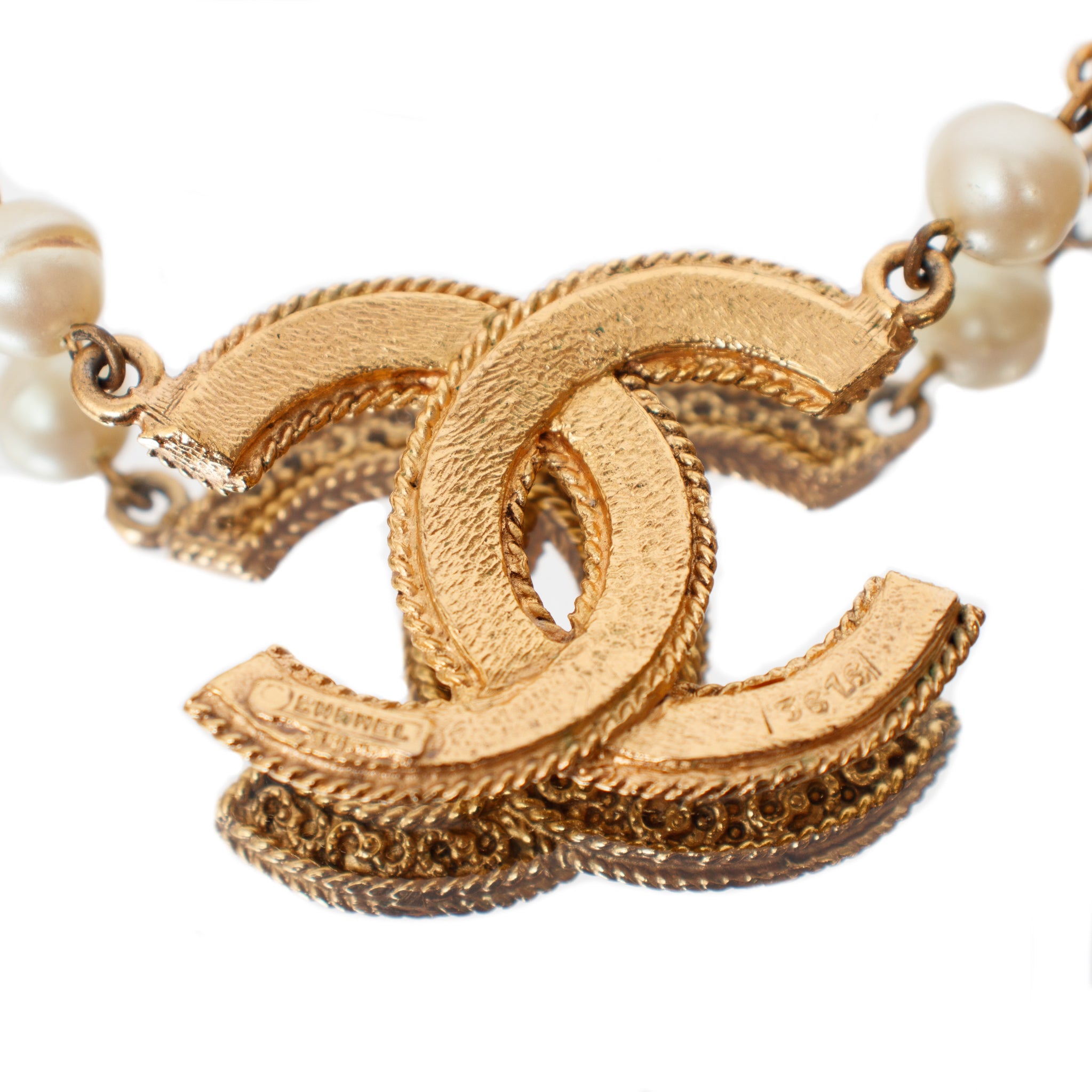 Chanel Faux-Pearl Gold-Tone CC Chain Necklace