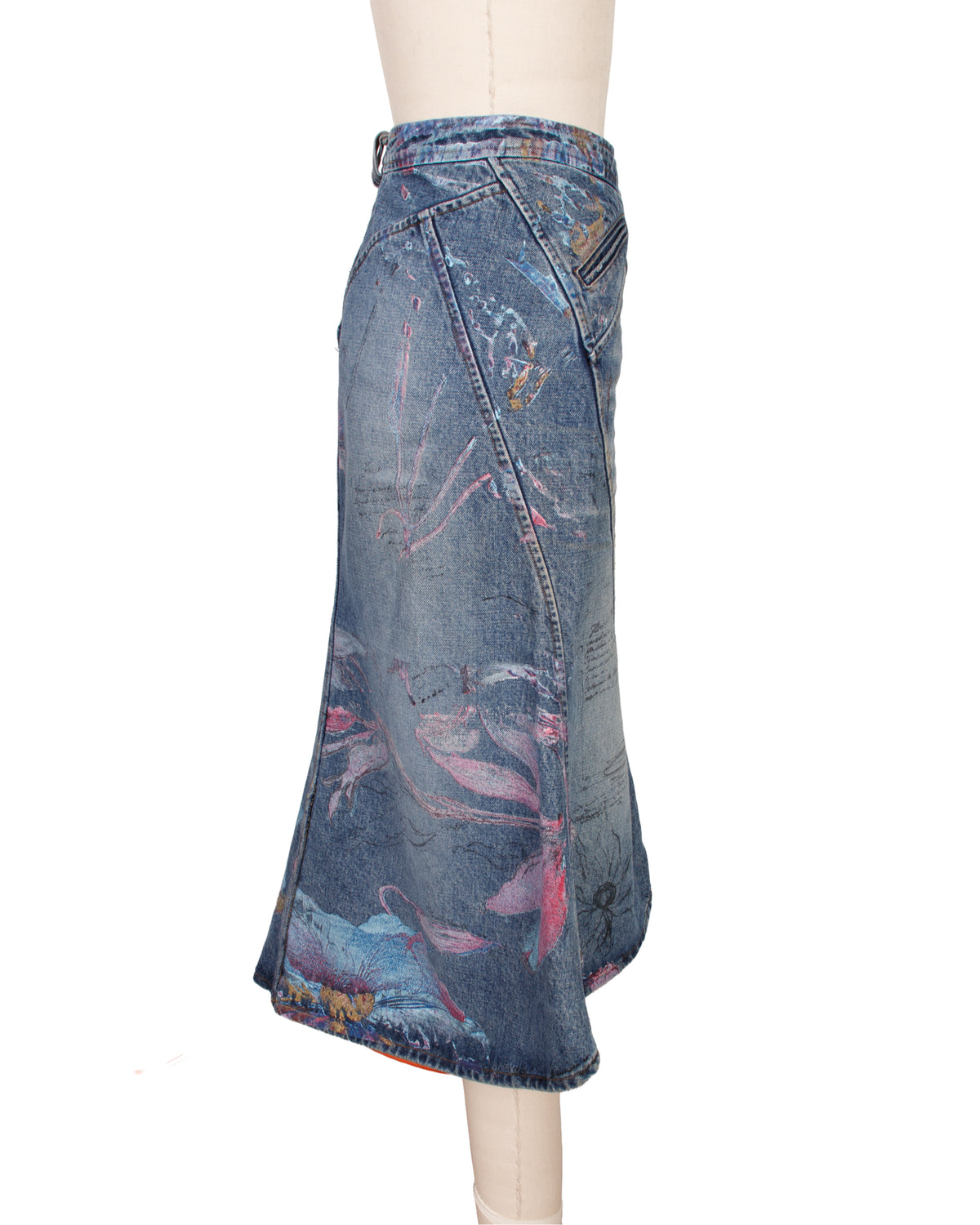 2000s Roberto Cavalli Denim Script Print Skirt